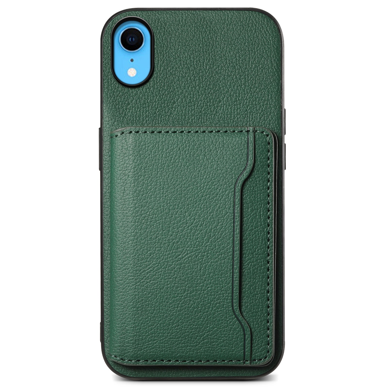 For iPhone XR Case Kickstand Calf Texture PU Leather Coating Phone Cover
