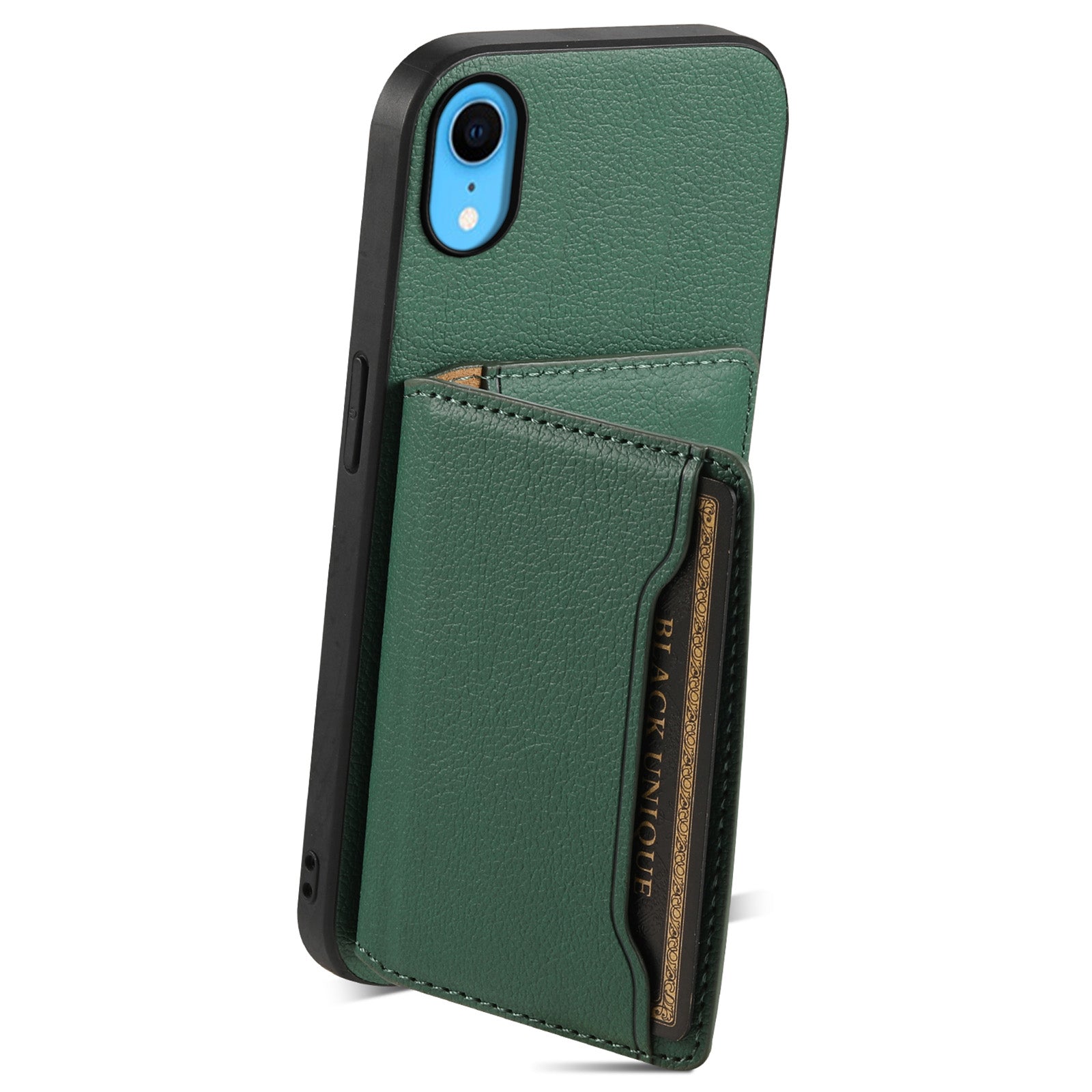 For iPhone XR Case Kickstand Calf Texture PU Leather Coating Phone Cover