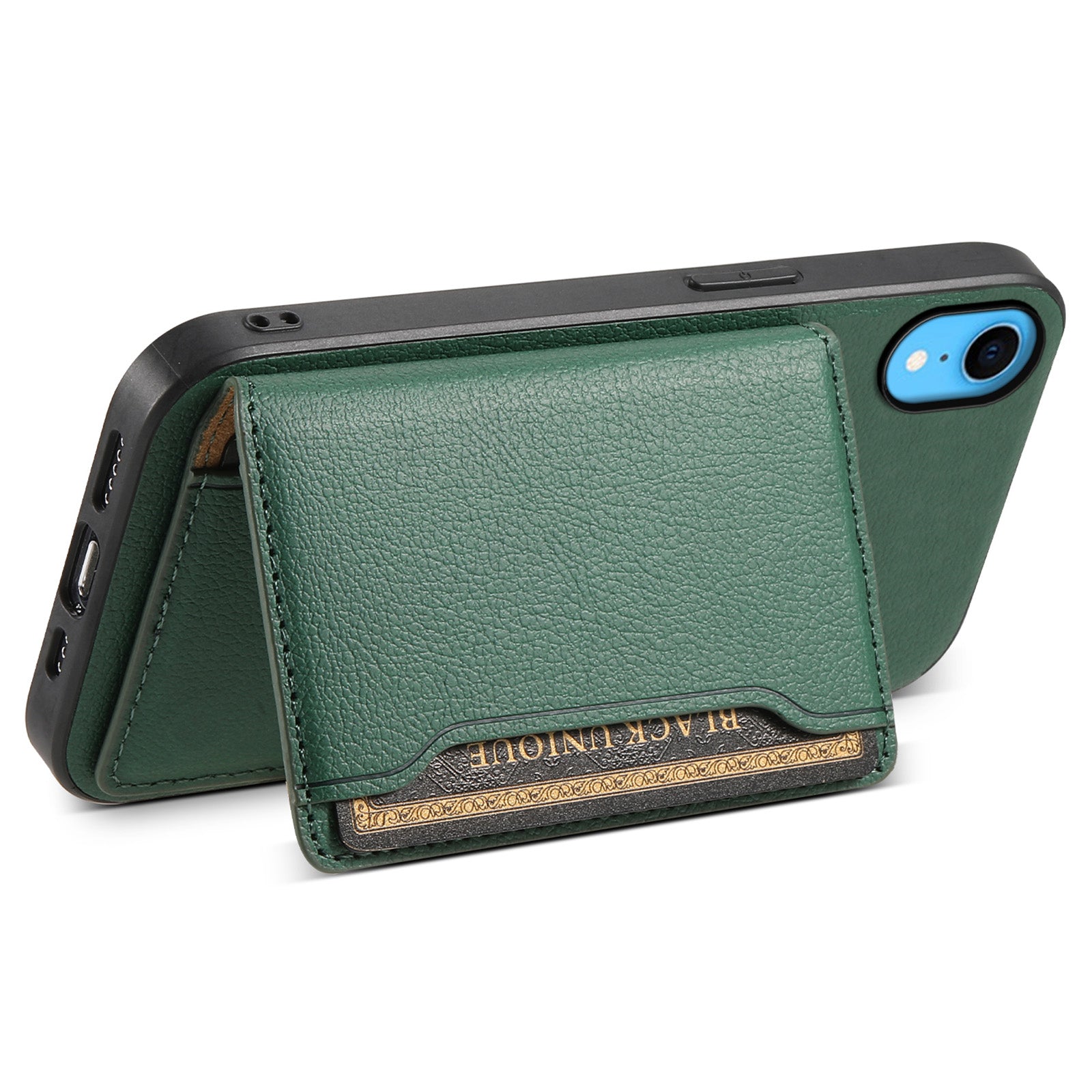 For iPhone XR Case Kickstand Calf Texture PU Leather Coating Phone Cover