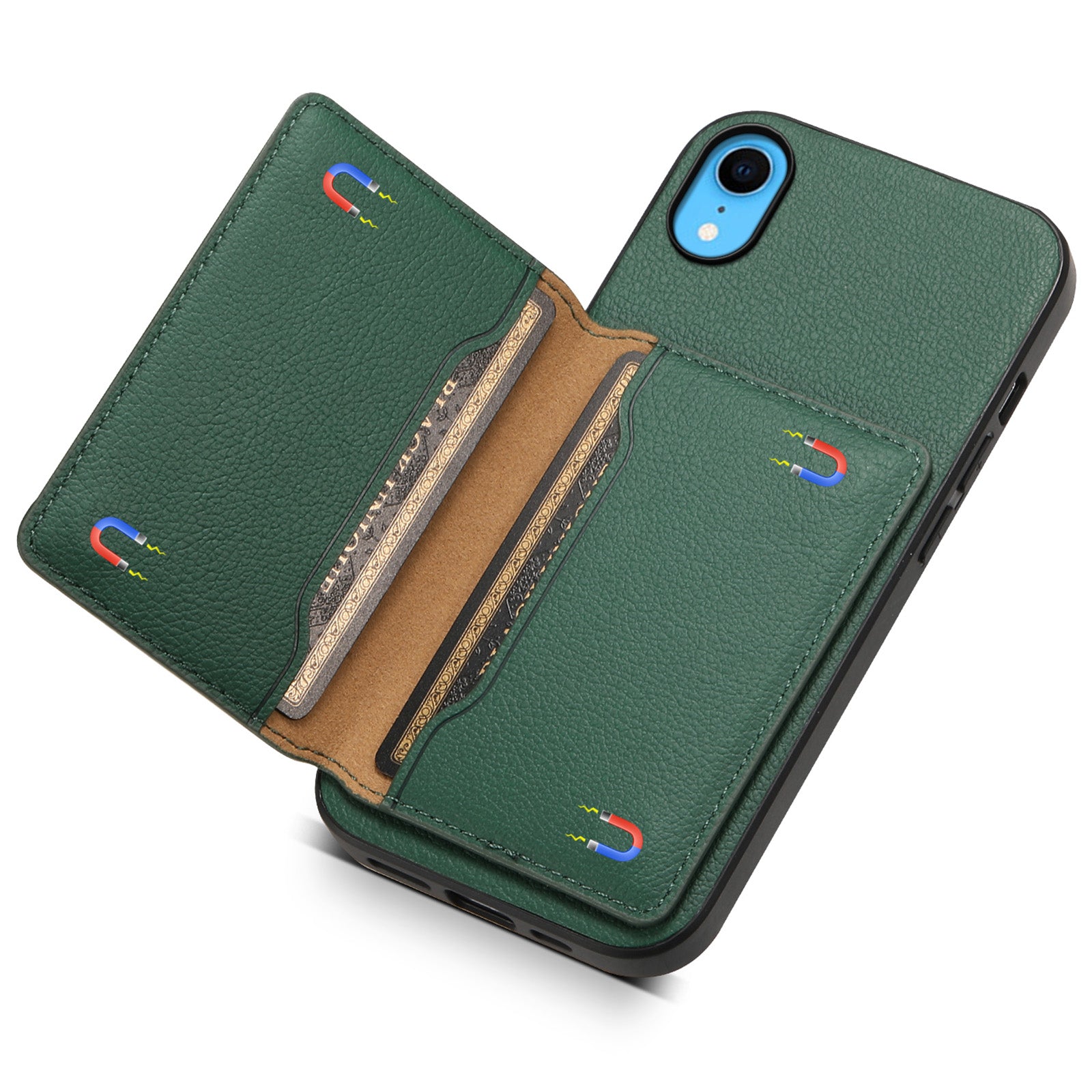 For iPhone XR Case Kickstand Calf Texture PU Leather Coating Phone Cover