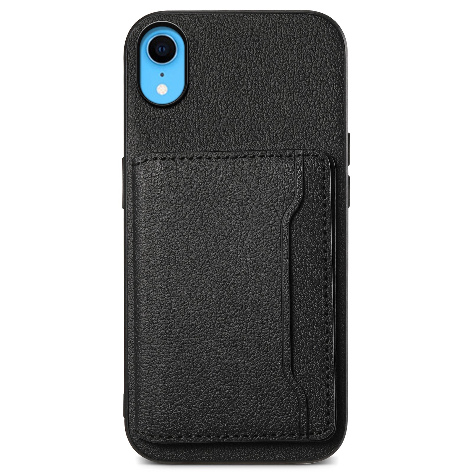For iPhone XR Case Kickstand Calf Texture PU Leather Coating Phone Cover