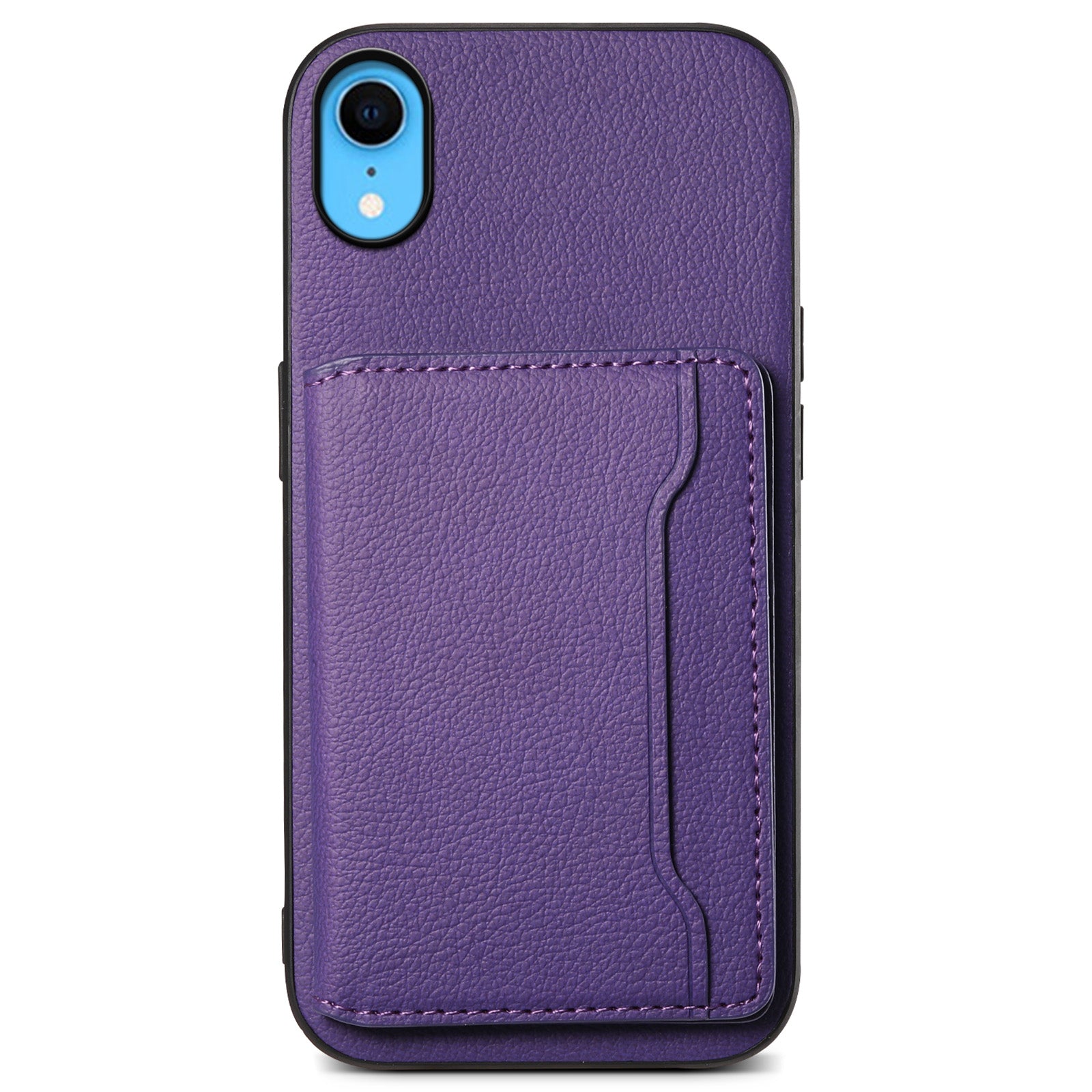 For iPhone XR Case Kickstand Calf Texture PU Leather Coating Phone Cover