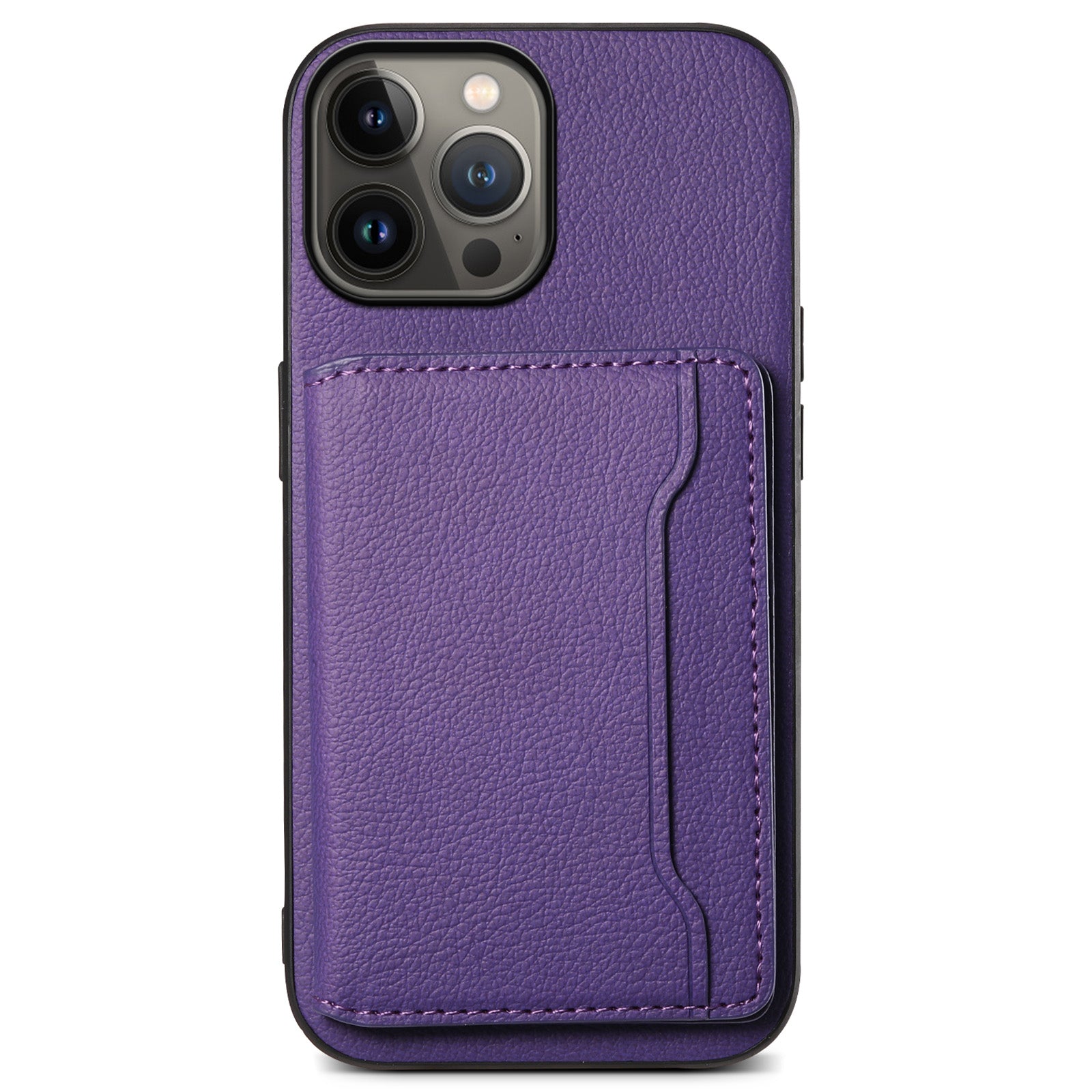 For iPhone 13 Pro Max Case Calf Texture PU Leather Back Cover with Card Holder