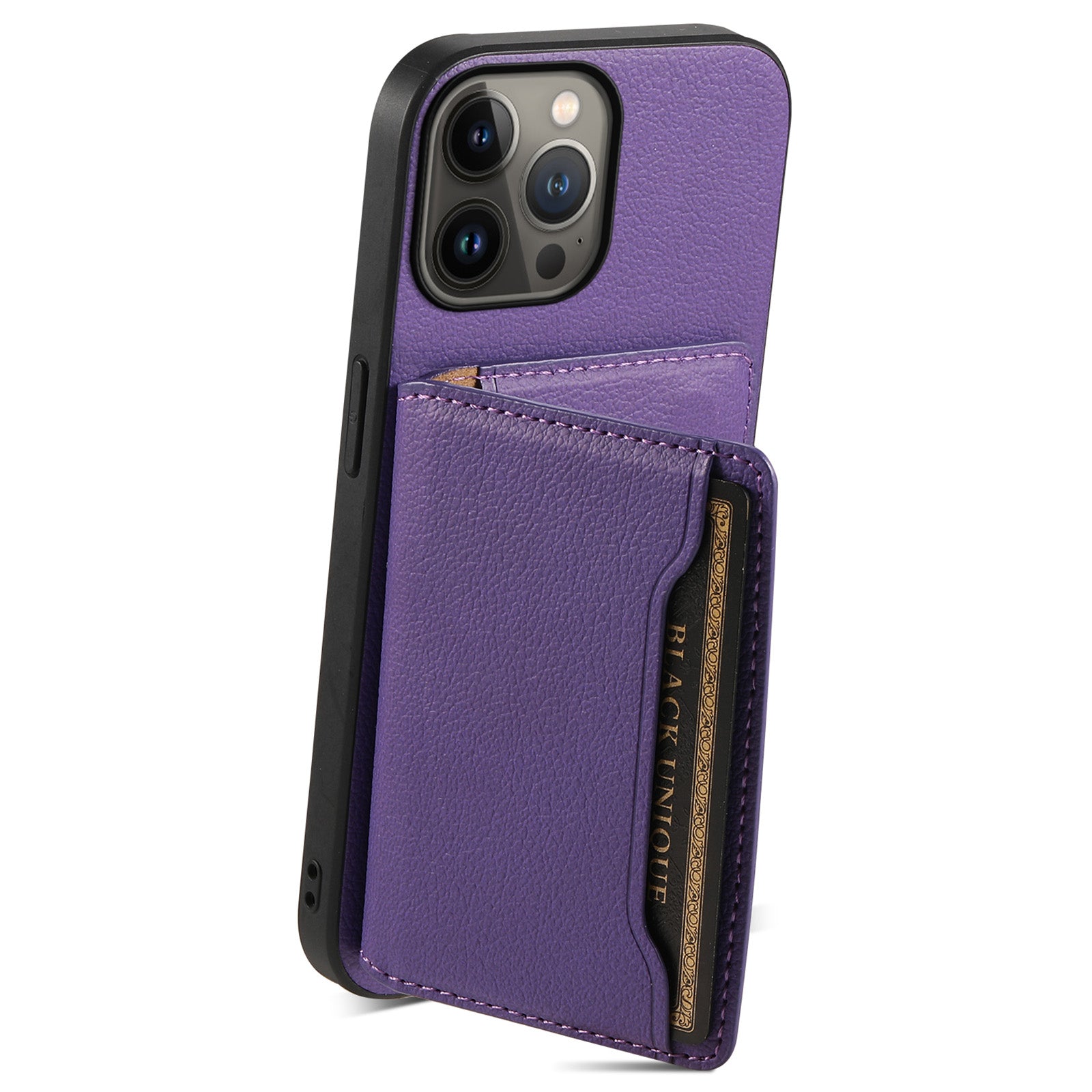 For iPhone 13 Pro Max Case Calf Texture PU Leather Back Cover with Card Holder