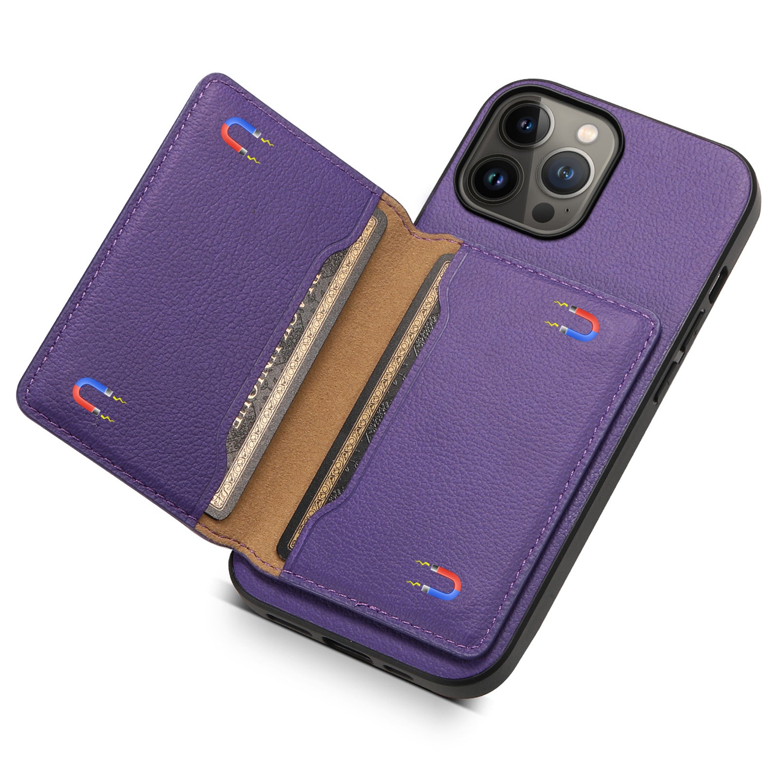 For iPhone 13 Pro Max Case Calf Texture PU Leather Back Cover with Card Holder