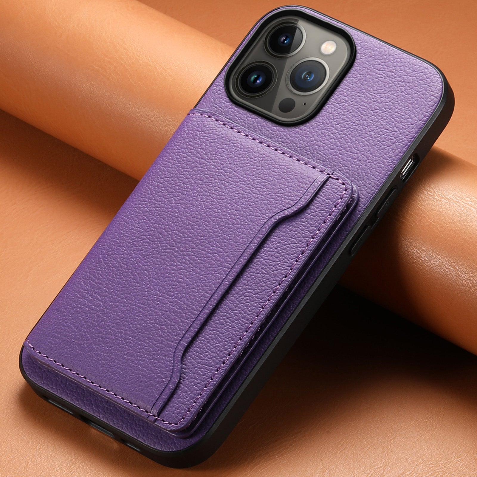 For iPhone 13 Pro Max Case Calf Texture PU Leather Back Cover with Card Holder
