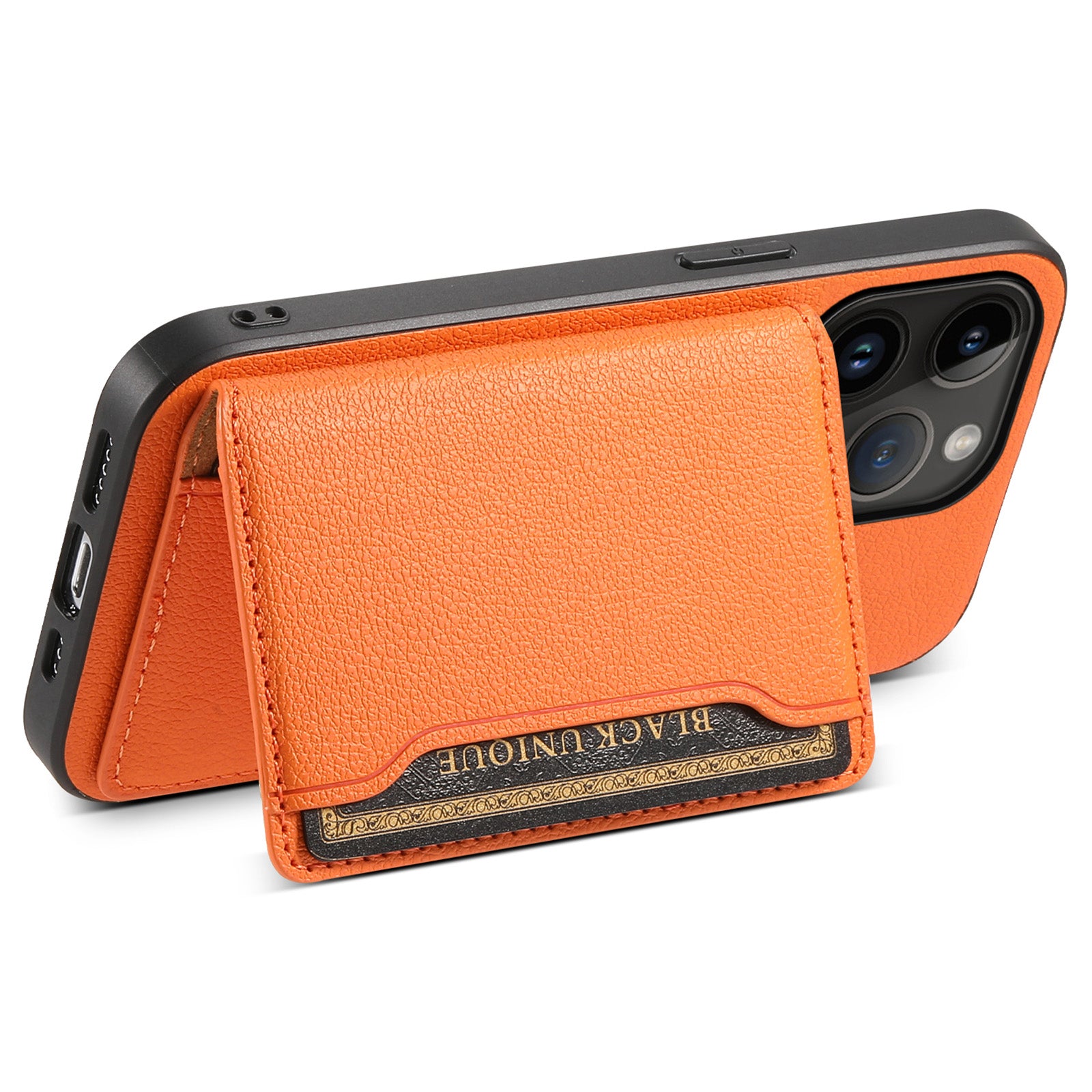 For iPhone 14 Pro Kickstand Case Card Slot Calf Texture PU+ PC+TPU Phone Case