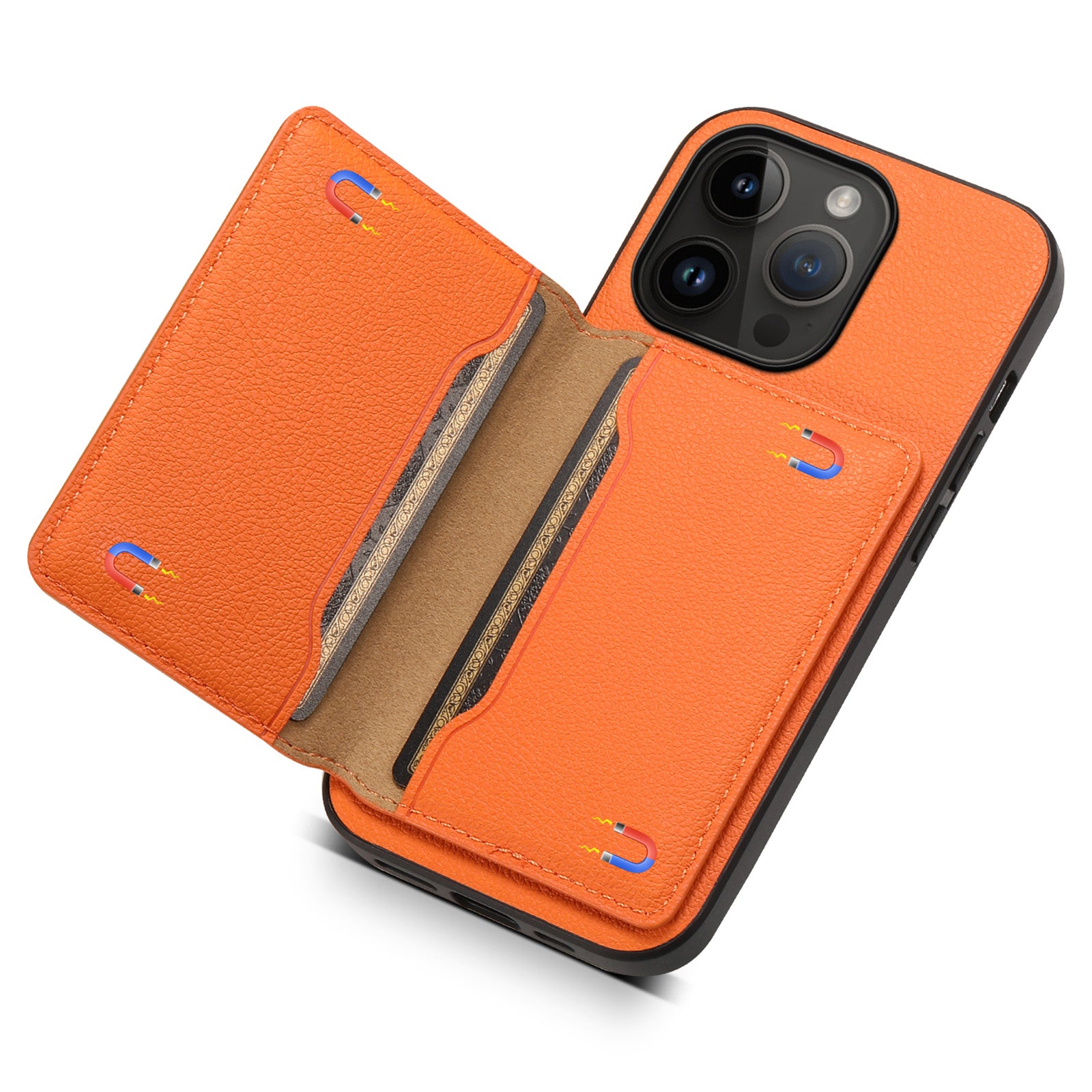 For iPhone 14 Pro Kickstand Case Card Slot Calf Texture PU+ PC+TPU Phone Case