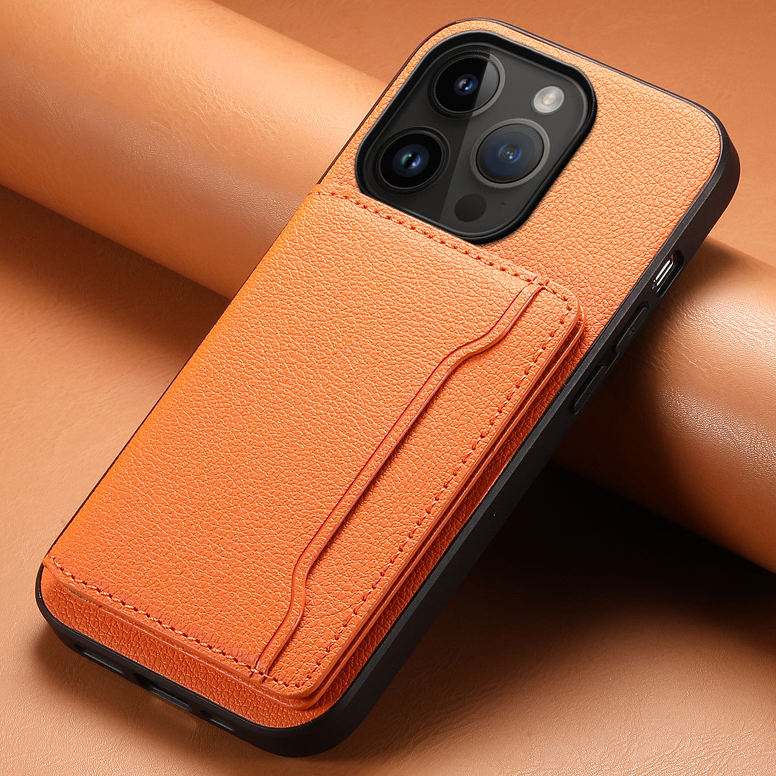 For iPhone 14 Pro Kickstand Case Card Slot Calf Texture PU+ PC+TPU Phone Case
