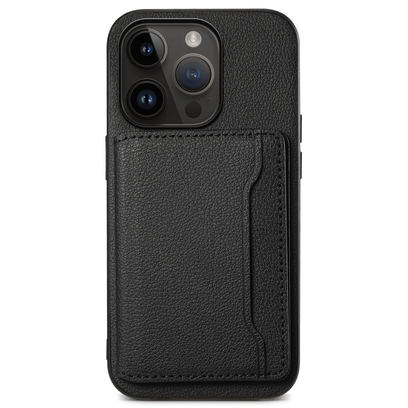 For iPhone 14 Pro Kickstand Case Card Slot Calf Texture PU+ PC+TPU Phone Case