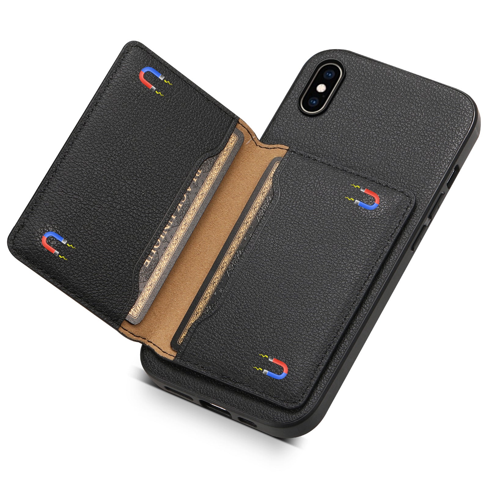 For iPhone XS Max Case Card Holder Ultra Slim PU Leather+PC+TPU Phone Cover