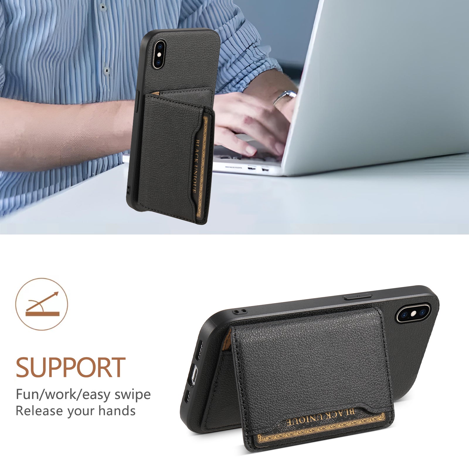 For iPhone XS Max Case Card Holder Ultra Slim PU Leather+PC+TPU Phone Cover