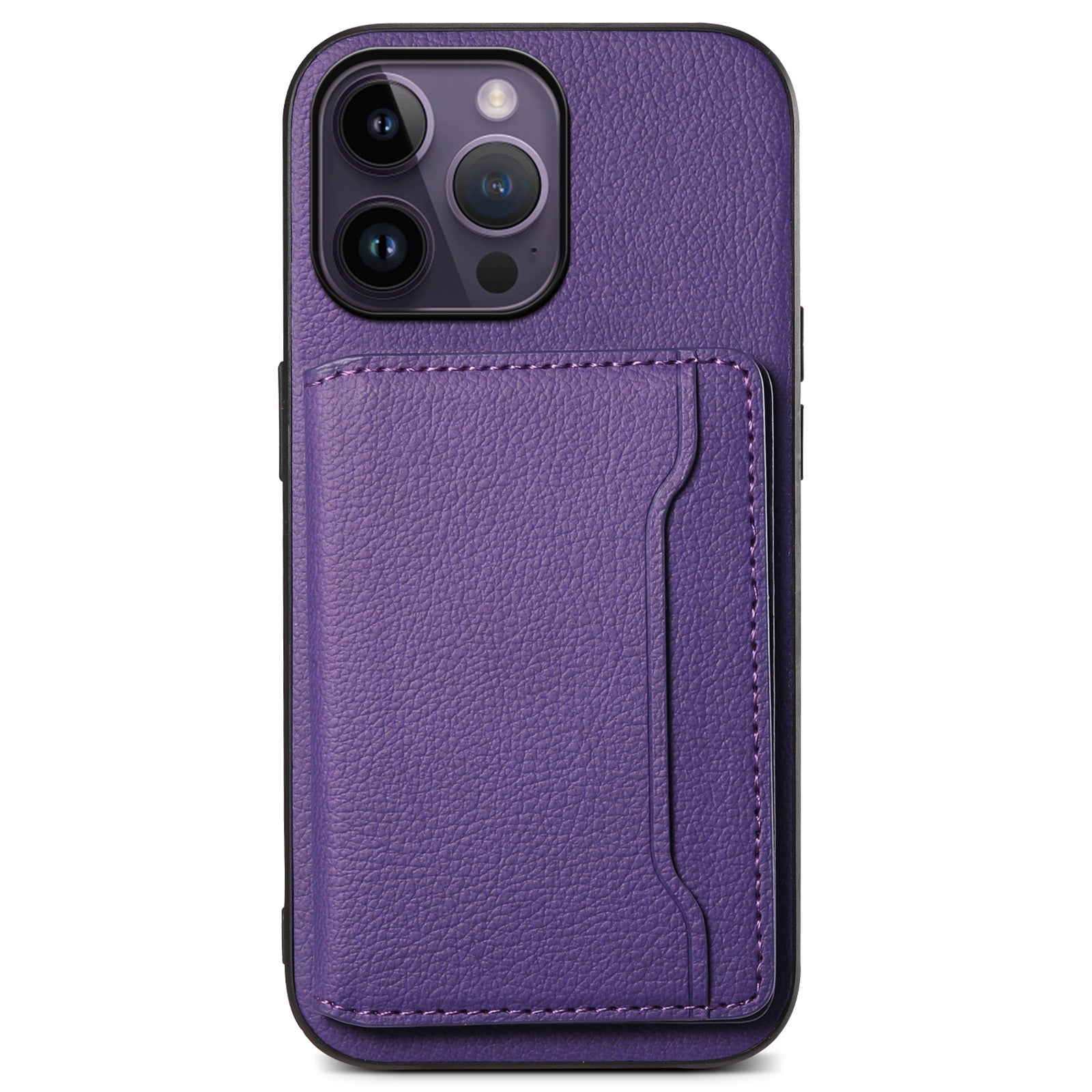 For iPhone 14 Pro Max Case Calf Texture PU Leather Kickstand Shockproof Back Cover