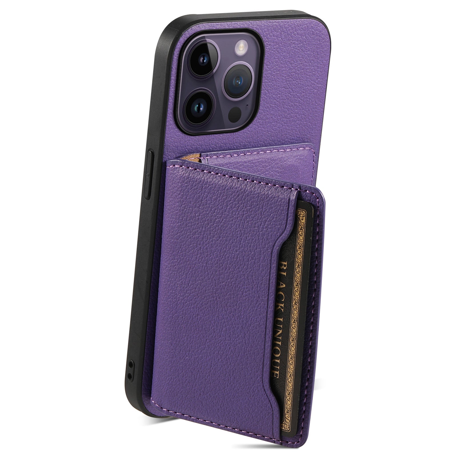 For iPhone 14 Pro Max Case Calf Texture PU Leather Kickstand Shockproof Back Cover