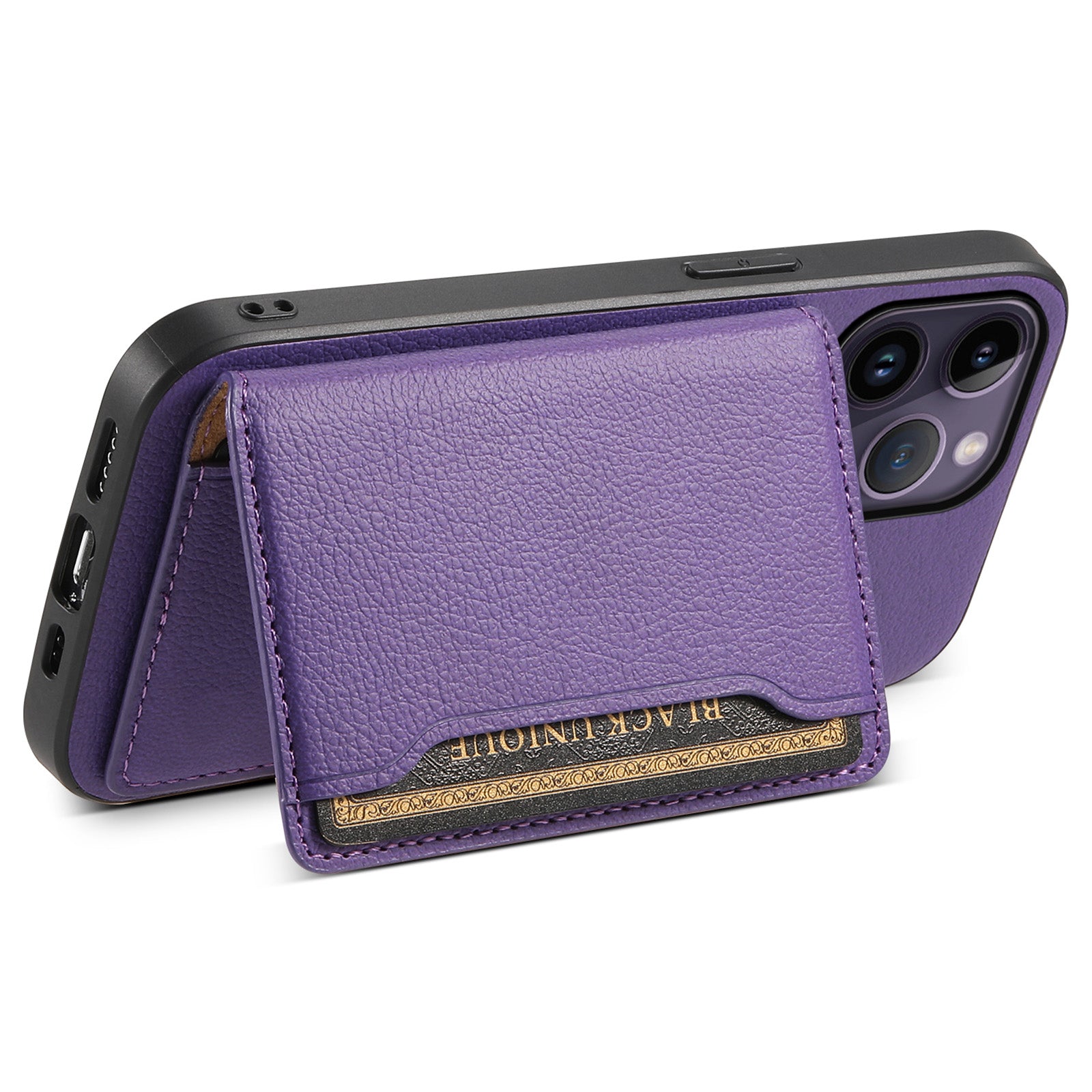 For iPhone 14 Pro Max Case Calf Texture PU Leather Kickstand Shockproof Back Cover