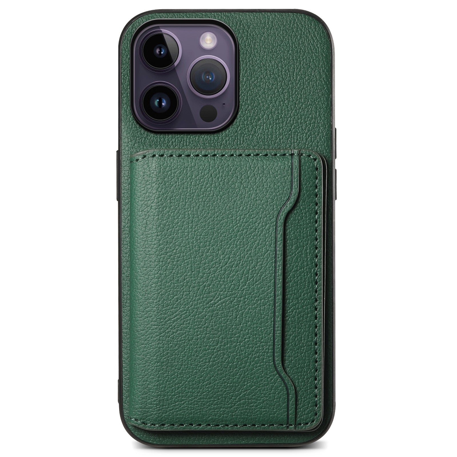 For iPhone 14 Pro Max Case Calf Texture PU Leather Kickstand Shockproof Back Cover