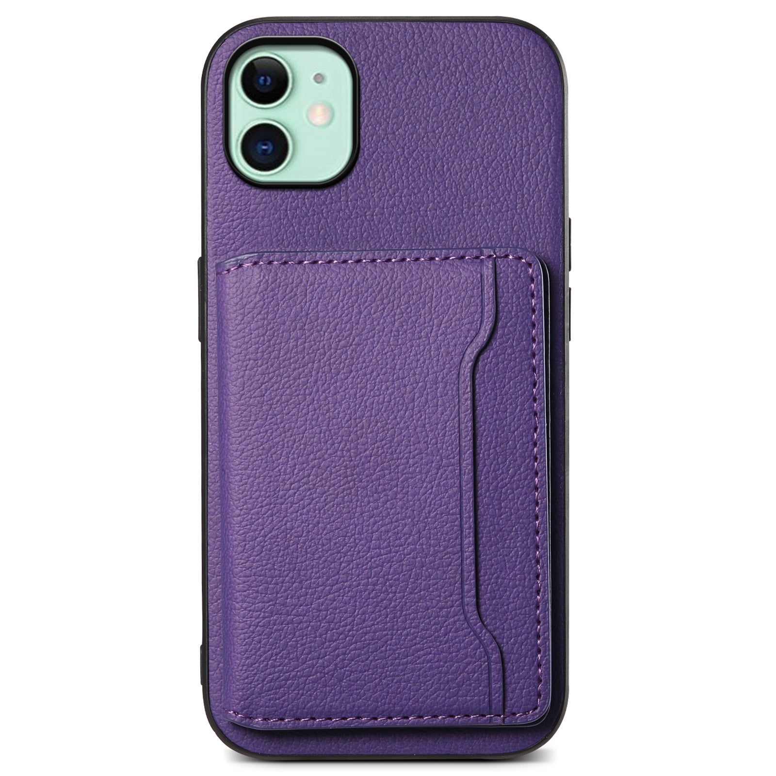 For iPhone 11 Case Leather+PC+TPU Kickstand Phone Shell with Card Holder