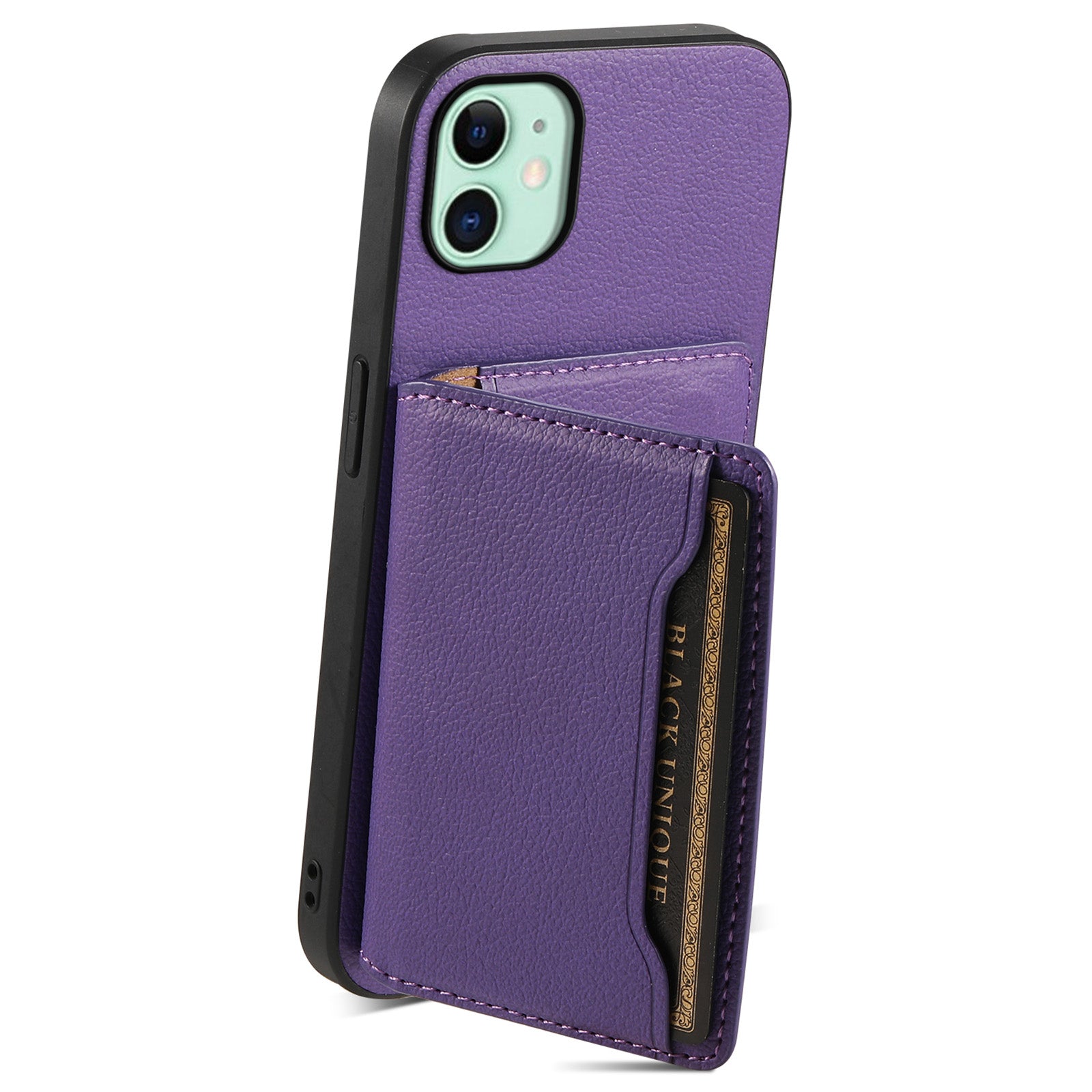 For iPhone 11 Case Leather+PC+TPU Kickstand Phone Shell with Card Holder