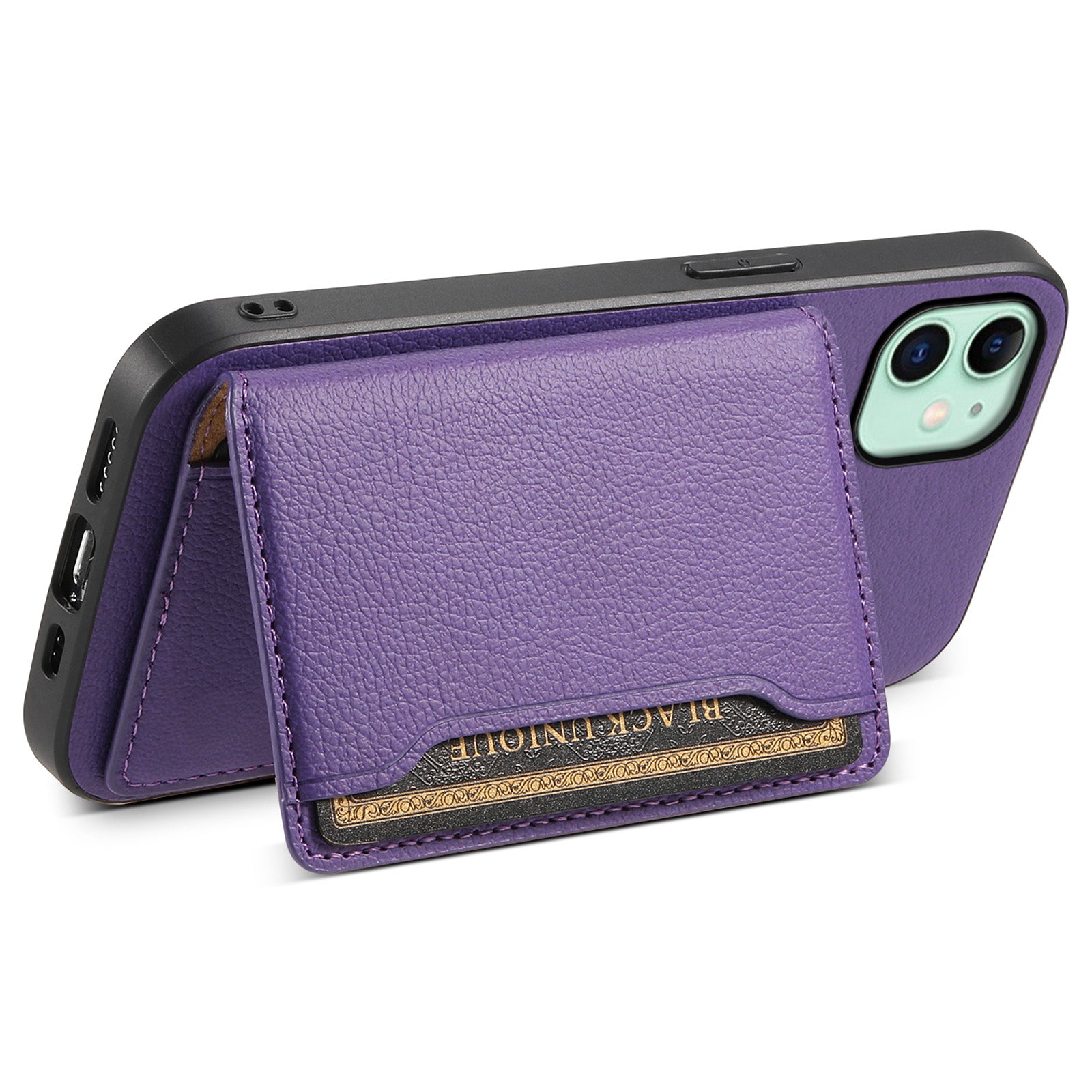 For iPhone 11 Case Leather+PC+TPU Kickstand Phone Shell with Card Holder