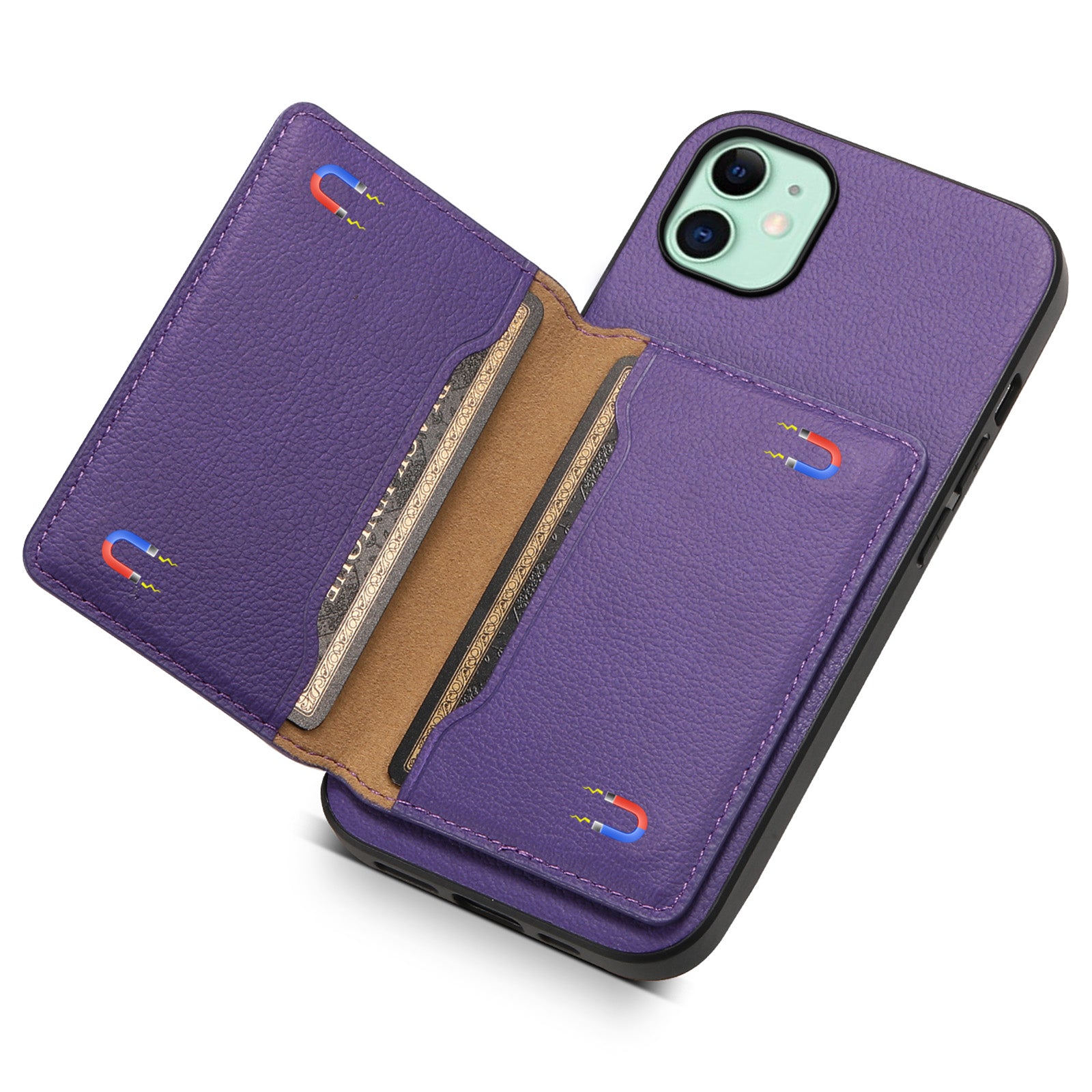 For iPhone 11 Case Leather+PC+TPU Kickstand Phone Shell with Card Holder