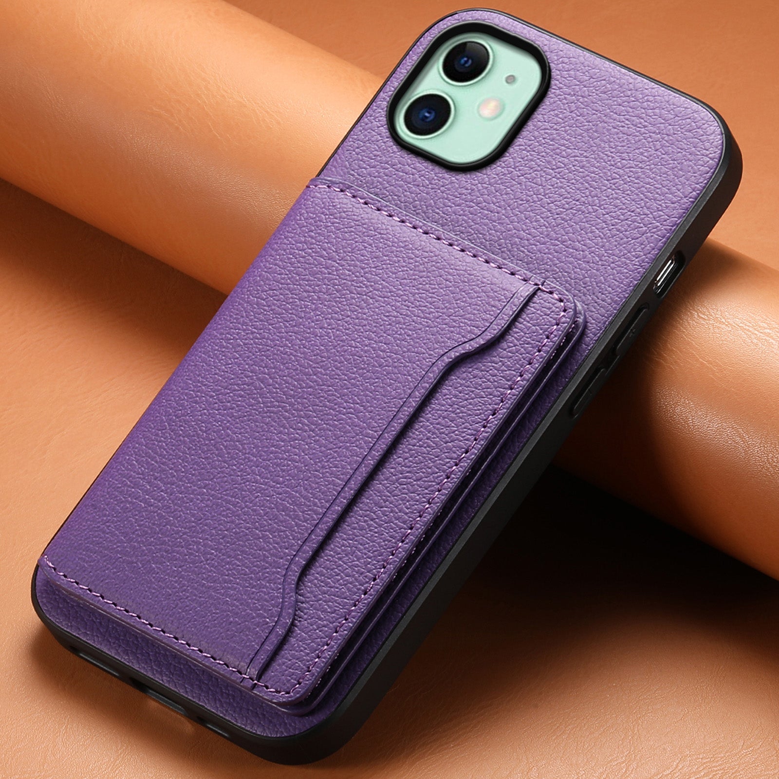 For iPhone 11 Case Leather+PC+TPU Kickstand Phone Shell with Card Holder