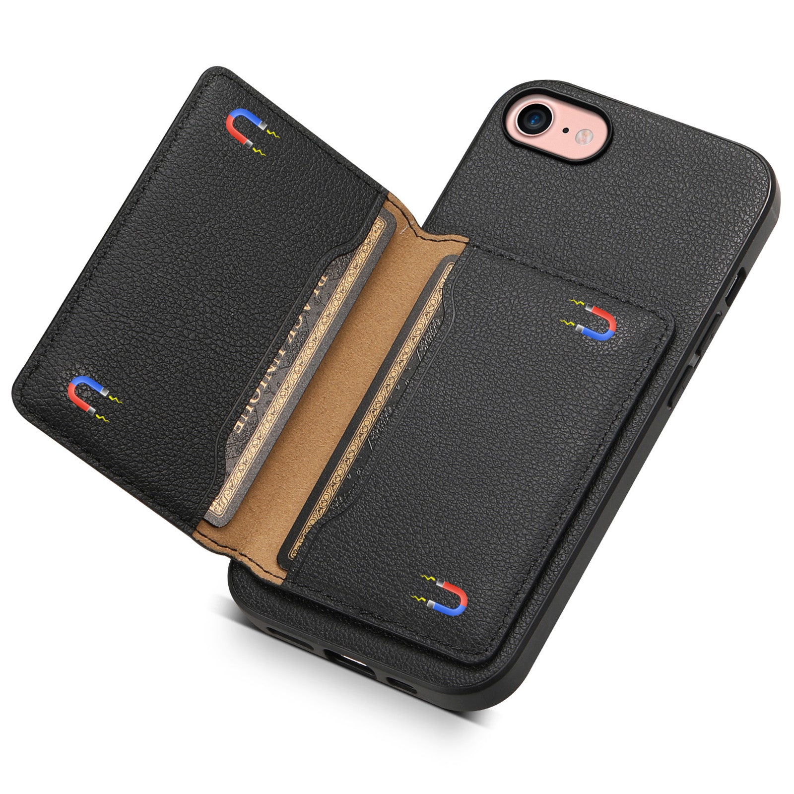 For iPhone 7 / 8 / SE (2020) / SE (2022) Case PU Leather Card Slots Kickstand Protective Cover