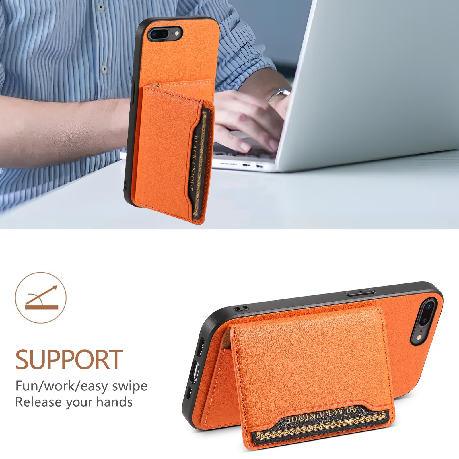 For iPhone 7 Plus / 8 Plus Case Card Slots PU Leather+PC+TPU Kickstand Phone Cover