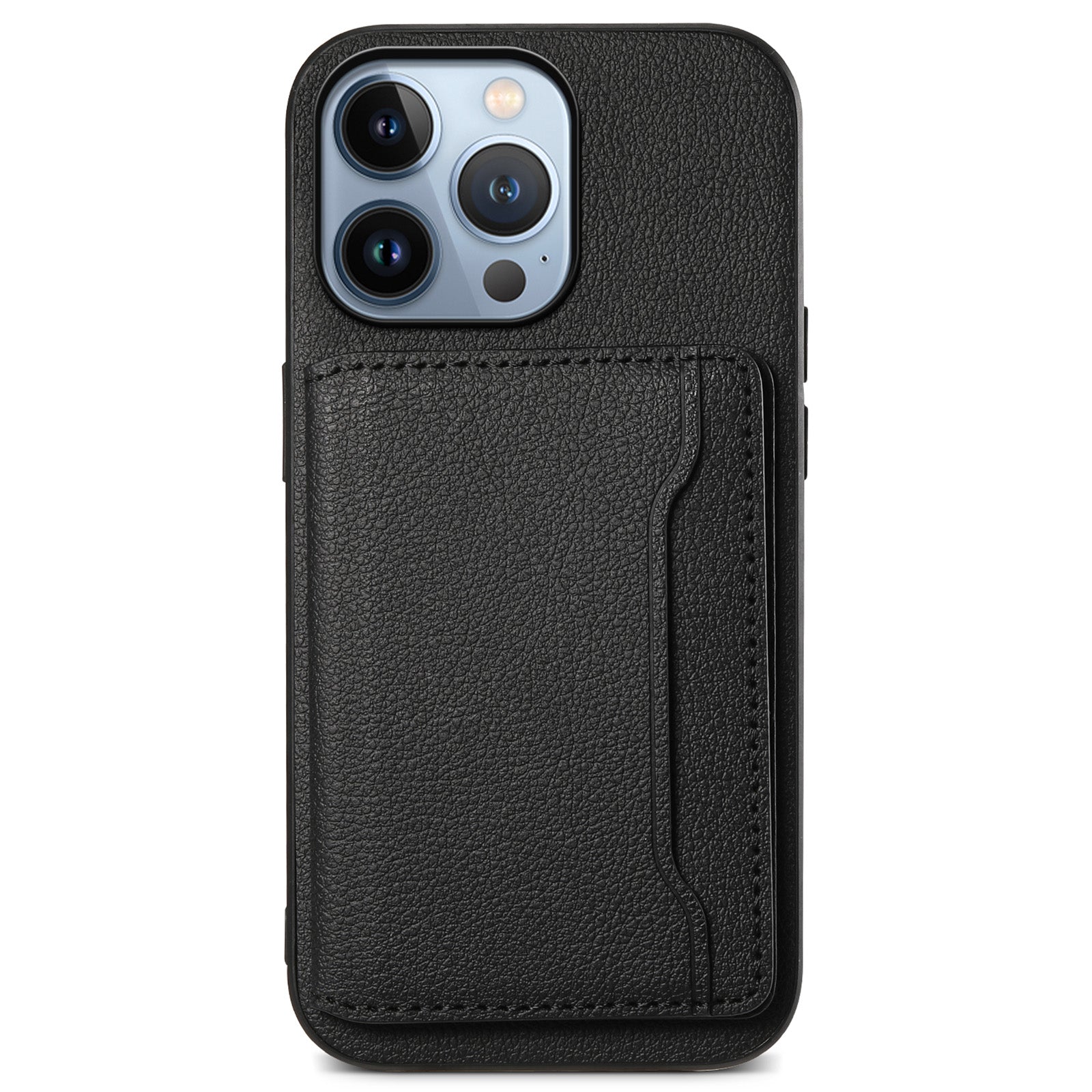 For iPhone 13 Pro Card Slot Case Kickstand Calf Texture PU+ PC+TPU Phone Cover