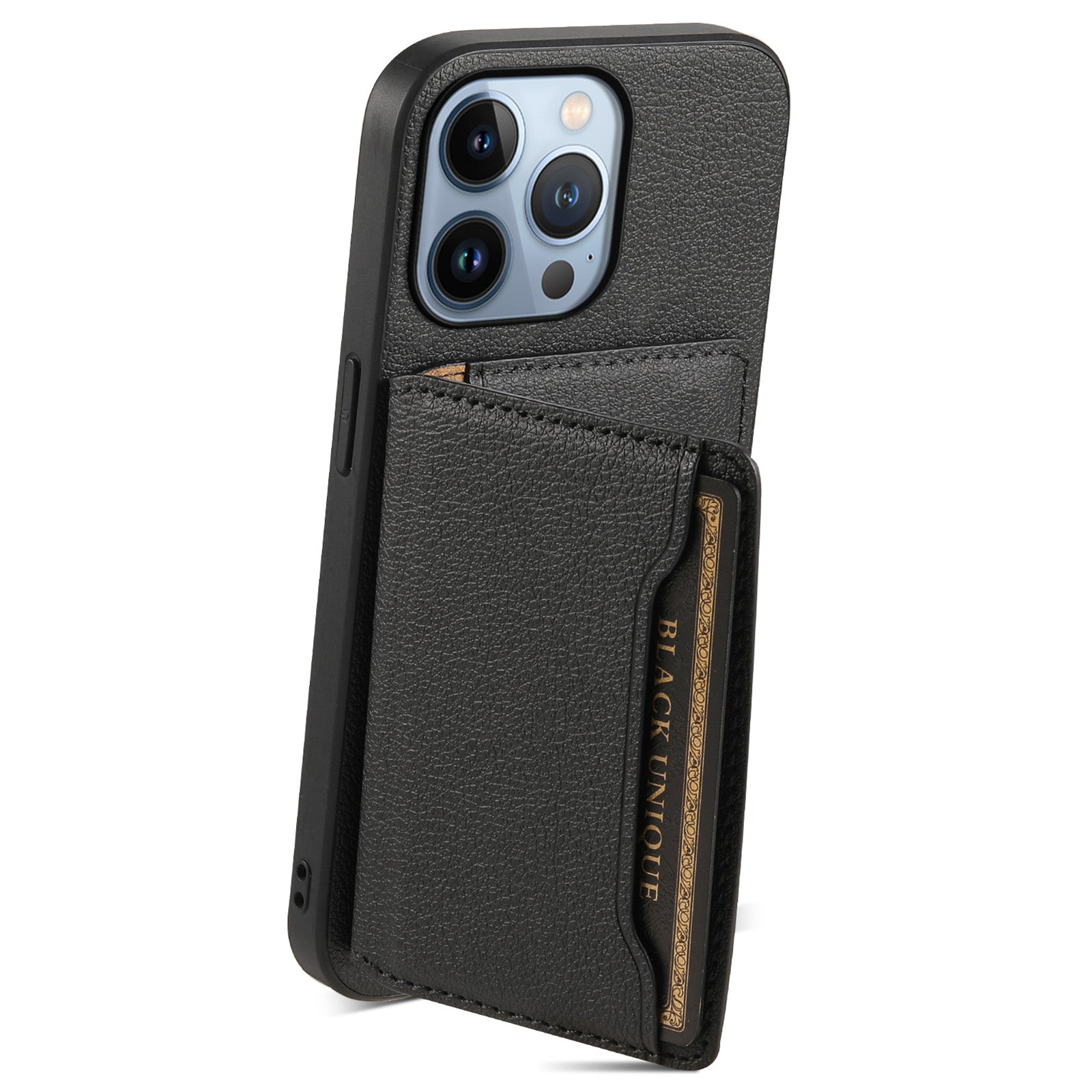 For iPhone 13 Pro Card Slot Case Kickstand Calf Texture PU+ PC+TPU Phone Cover