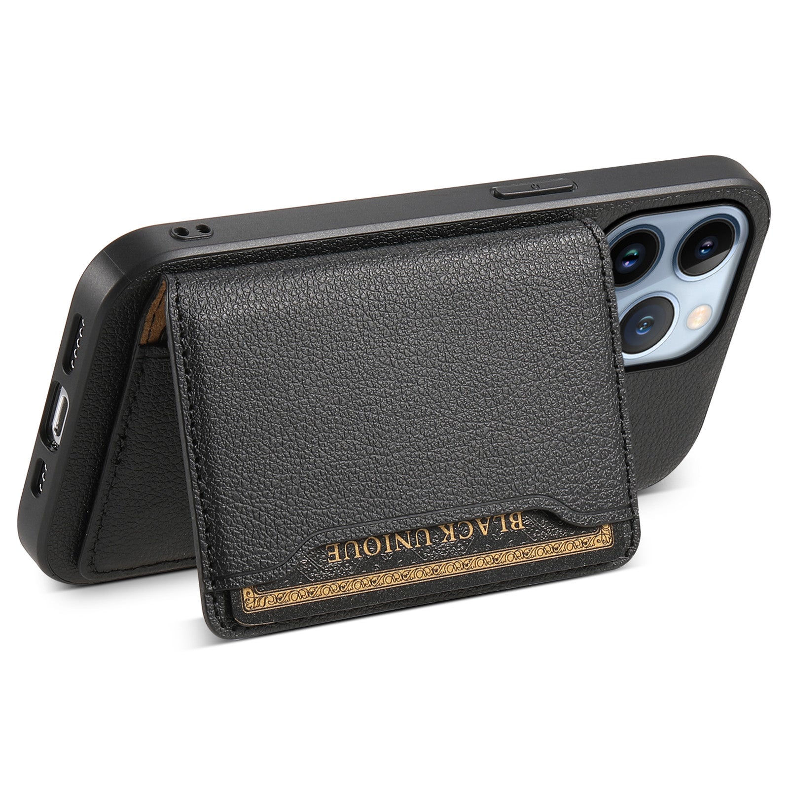 For iPhone 13 Pro Card Slot Case Kickstand Calf Texture PU+ PC+TPU Phone Cover