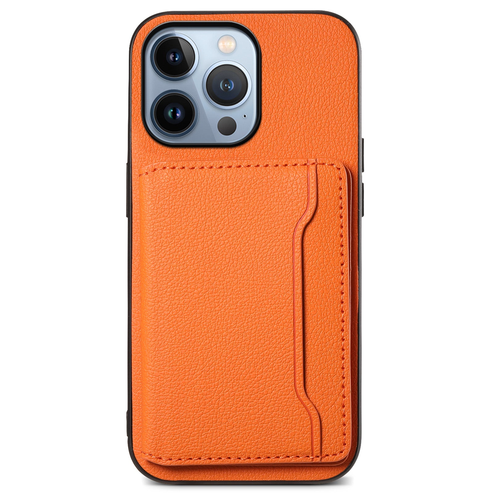 For iPhone 13 Pro Card Slot Case Kickstand Calf Texture PU+ PC+TPU Phone Cover