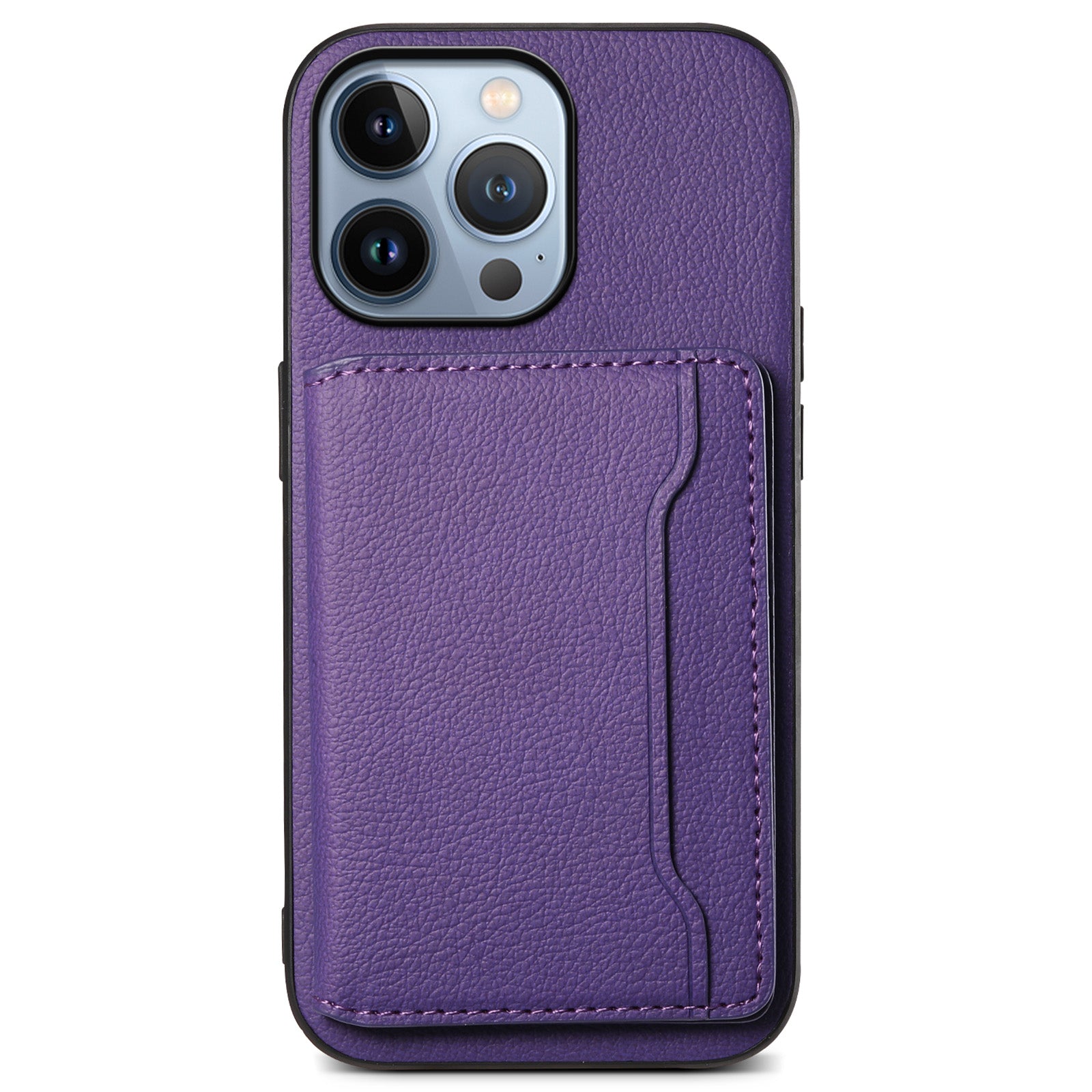 For iPhone 13 Pro Card Slot Case Kickstand Calf Texture PU+ PC+TPU Phone Cover