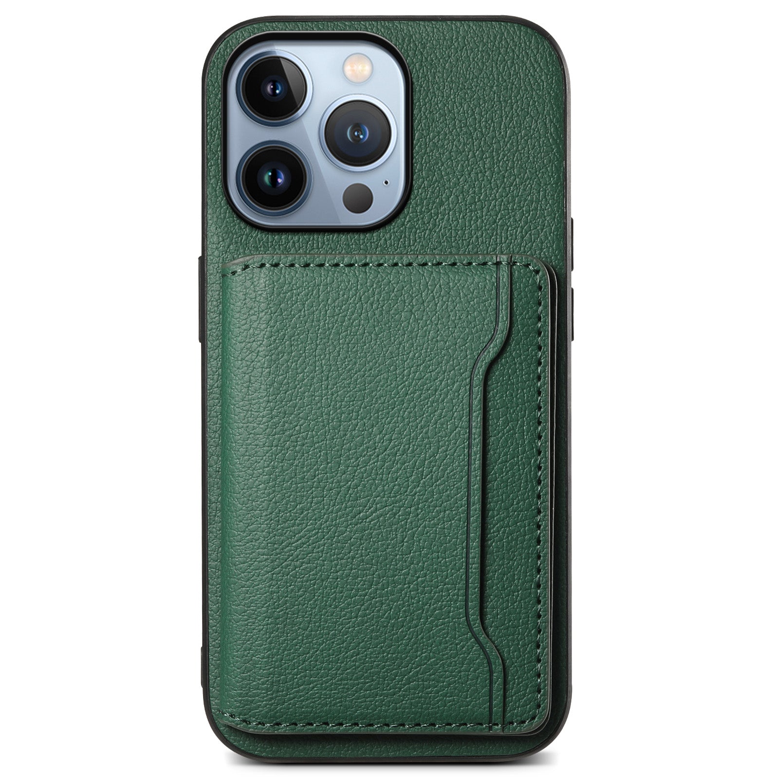 For iPhone 13 Pro Card Slot Case Kickstand Calf Texture PU+ PC+TPU Phone Cover