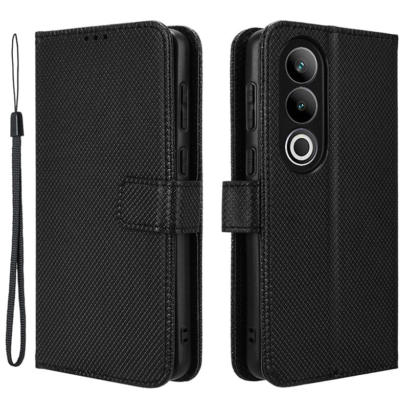 For OnePlus Ace 3V 5G / Nord CE4 5G Case Diamond Texture Folio Stand Phone Cover with Wrist Strap
