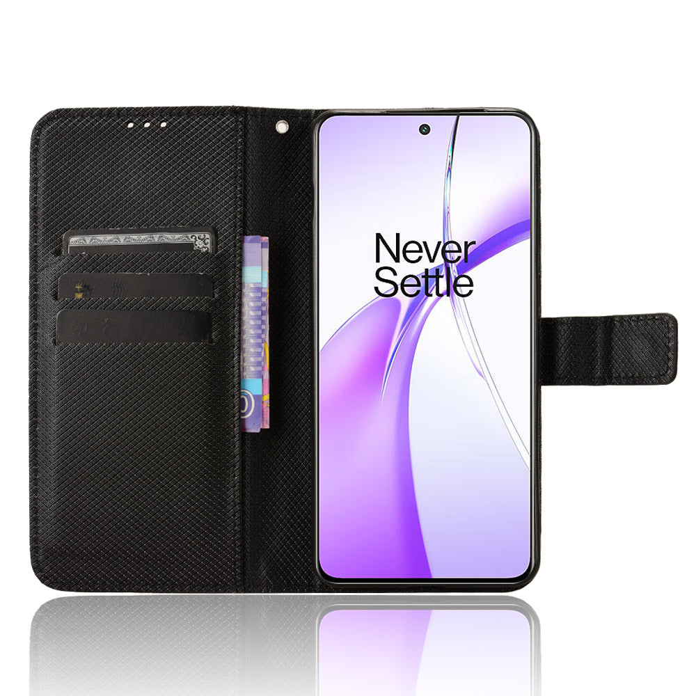 For OnePlus Ace 3V 5G / Nord CE4 5G Case Diamond Texture Folio Stand Phone Cover with Wrist Strap