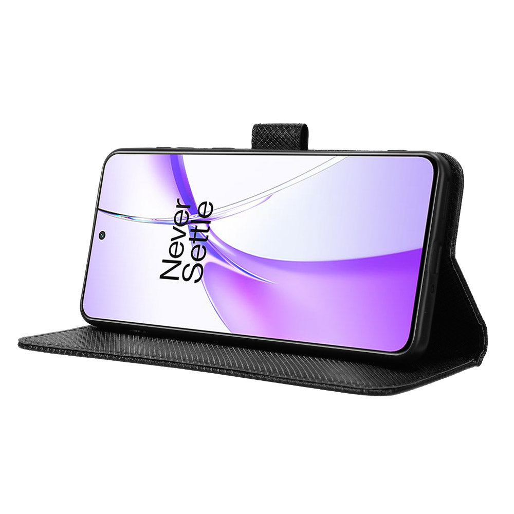 For OnePlus Ace 3V 5G / Nord CE4 5G Case Diamond Texture Folio Stand Phone Cover with Wrist Strap