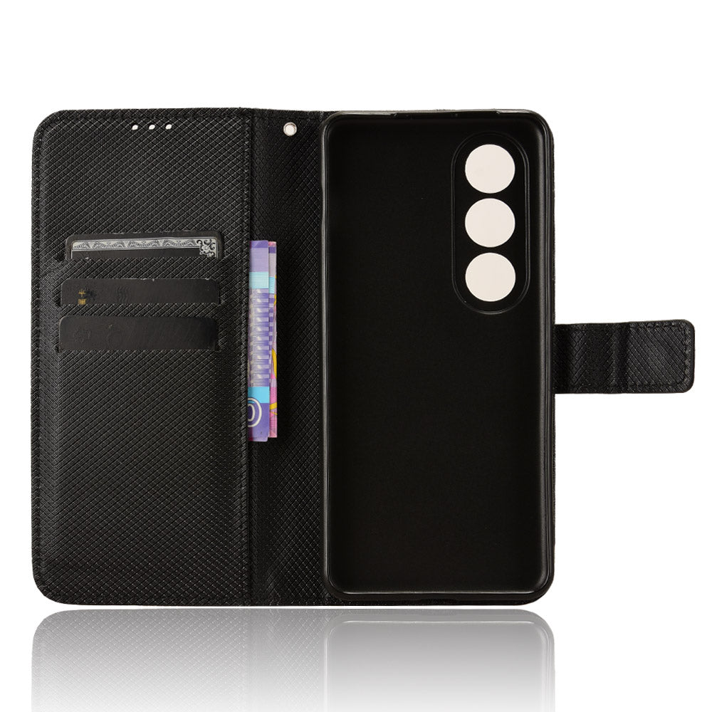 For OnePlus Ace 3V 5G / Nord CE4 5G Case Diamond Texture Folio Stand Phone Cover with Wrist Strap