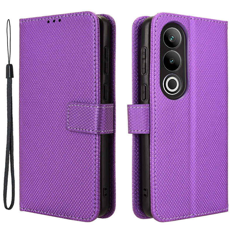 For OnePlus Ace 3V 5G / Nord CE4 5G Case Diamond Texture Folio Stand Phone Cover with Wrist Strap