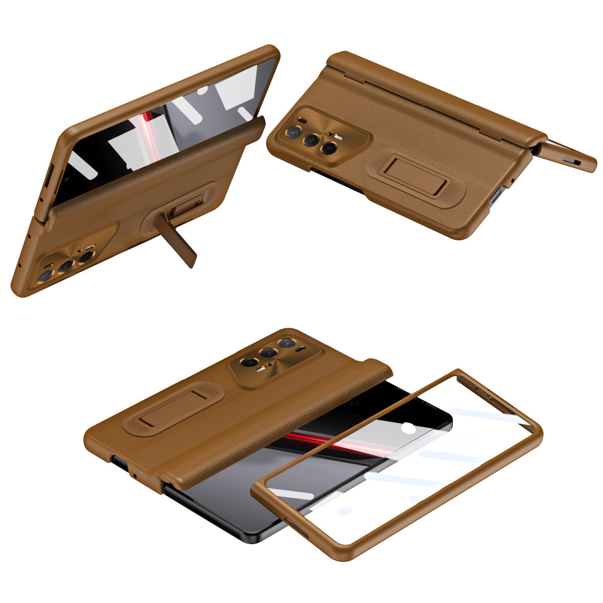 For Honor Magic V2 RSR Porsche Design Case Hinge Protection Leather+PC Phone Cover with Tempered Glass Film