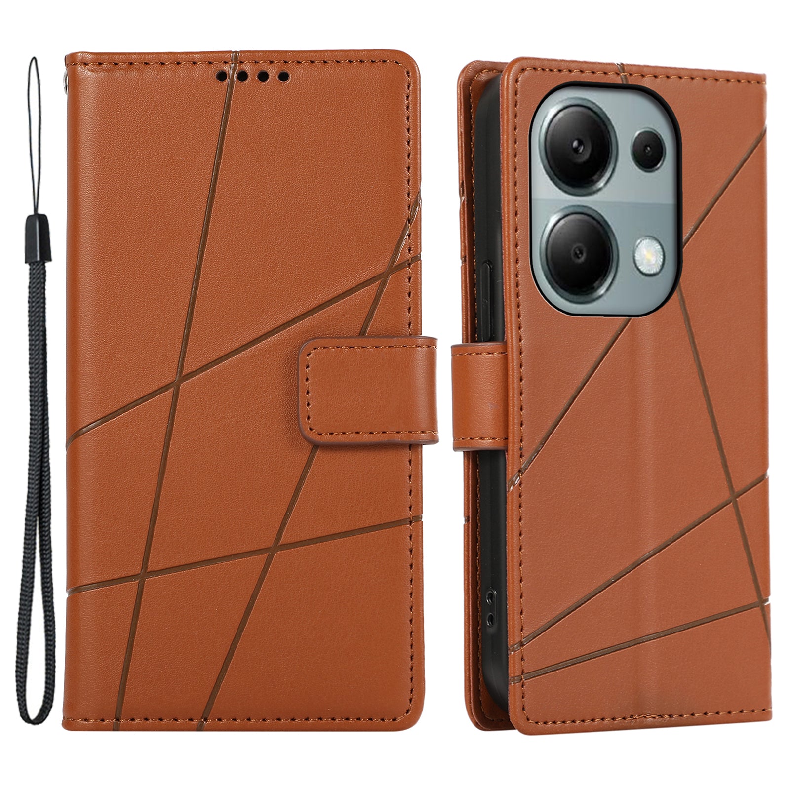 DF-06 For Xiaomi Redmi Note 13 Pro 4G / Poco M6 Pro 4G Case Line Imprinted Leather Phone Cover