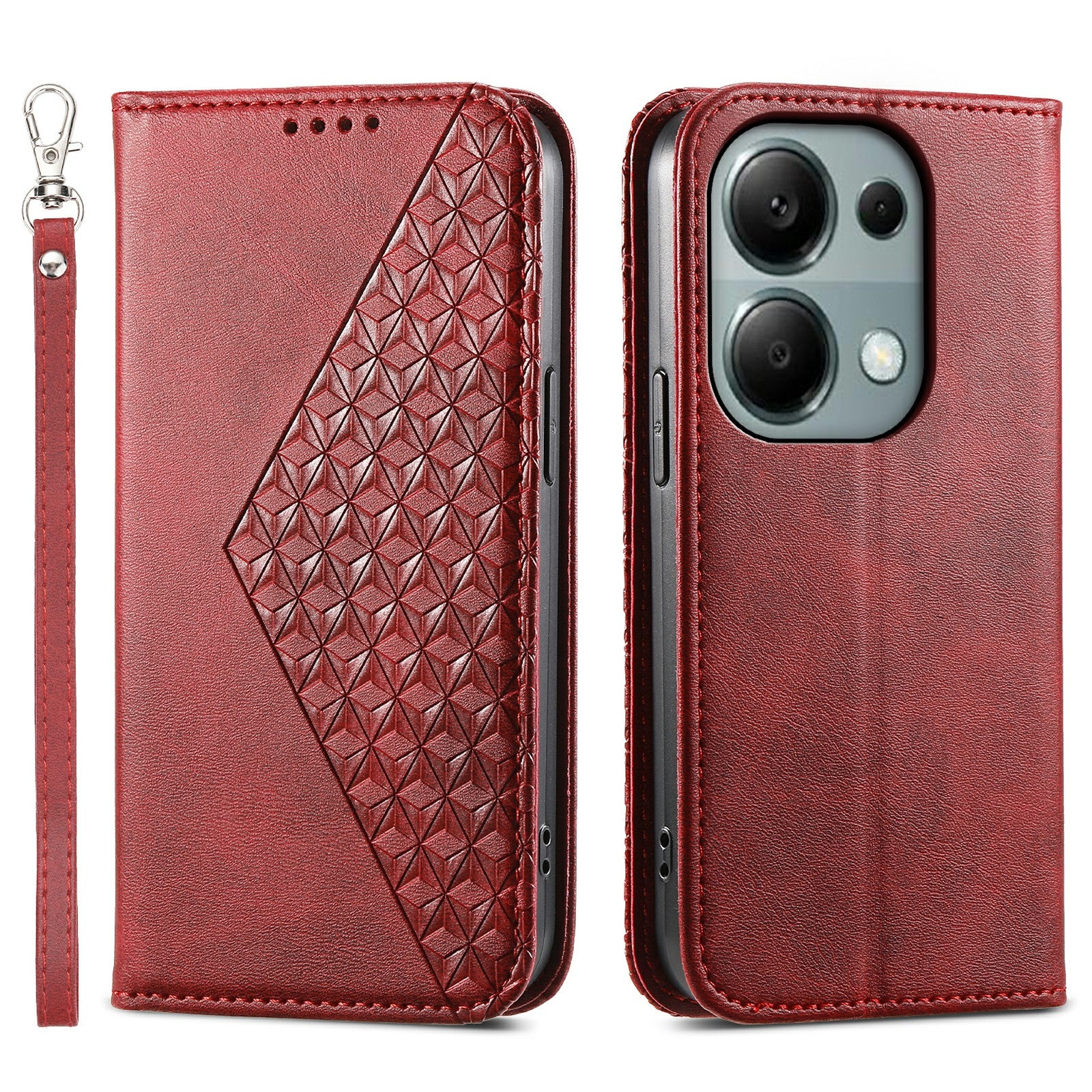 For Xiaomi Redmi Note 13 Pro 4G Case PU Leather Rhombus Imprinted Pattern Wallet Phone Cover