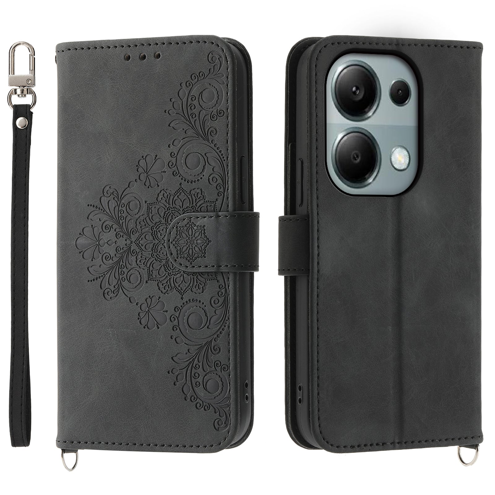 For Xiaomi Redmi Note 13 Pro 4G / Poco M6 Pro 4G Case Flower Pattern Skin-touch Phone Cover with 2 Straps