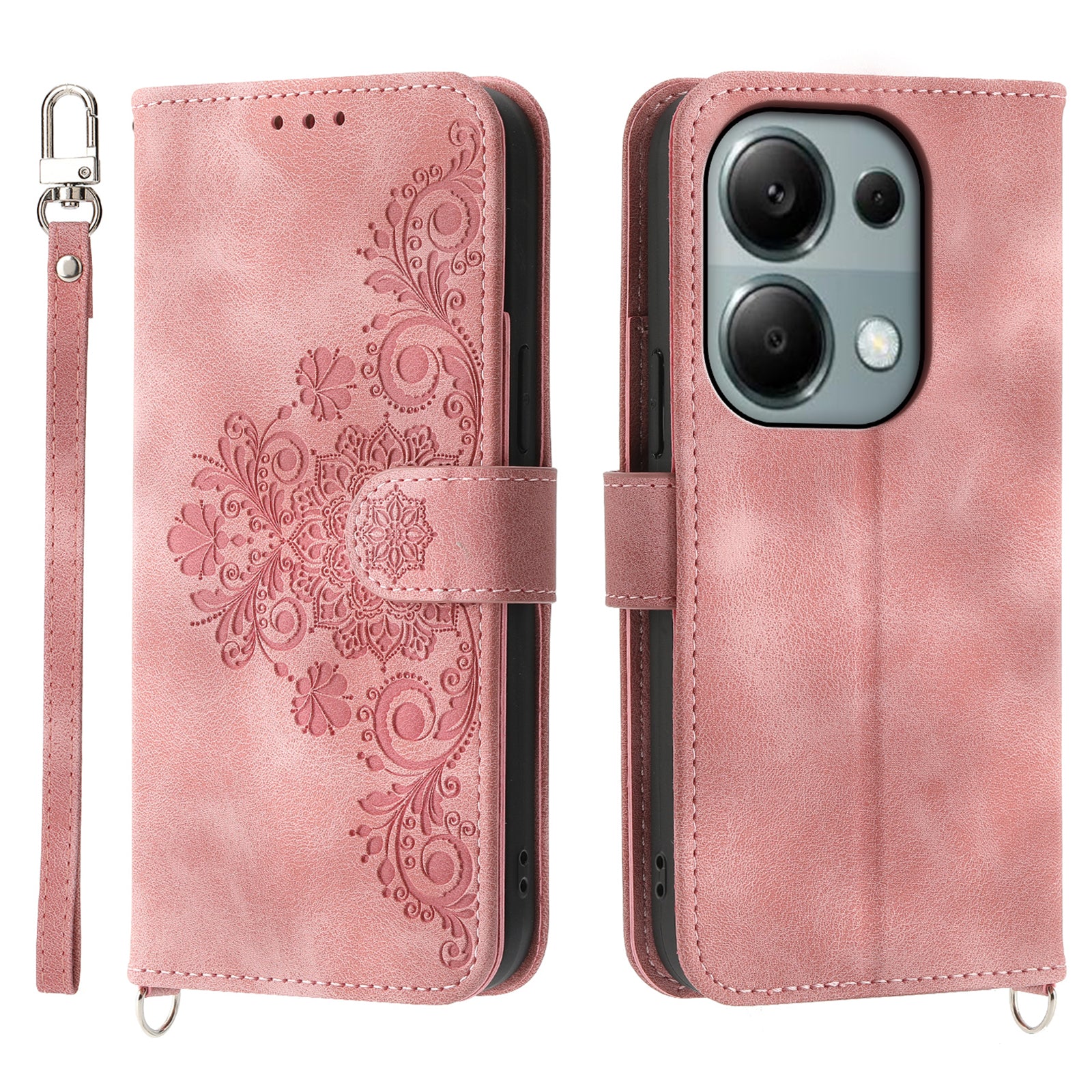 For Xiaomi Redmi Note 13 Pro 4G / Poco M6 Pro 4G Case Flower Pattern Skin-touch Phone Cover with 2 Straps
