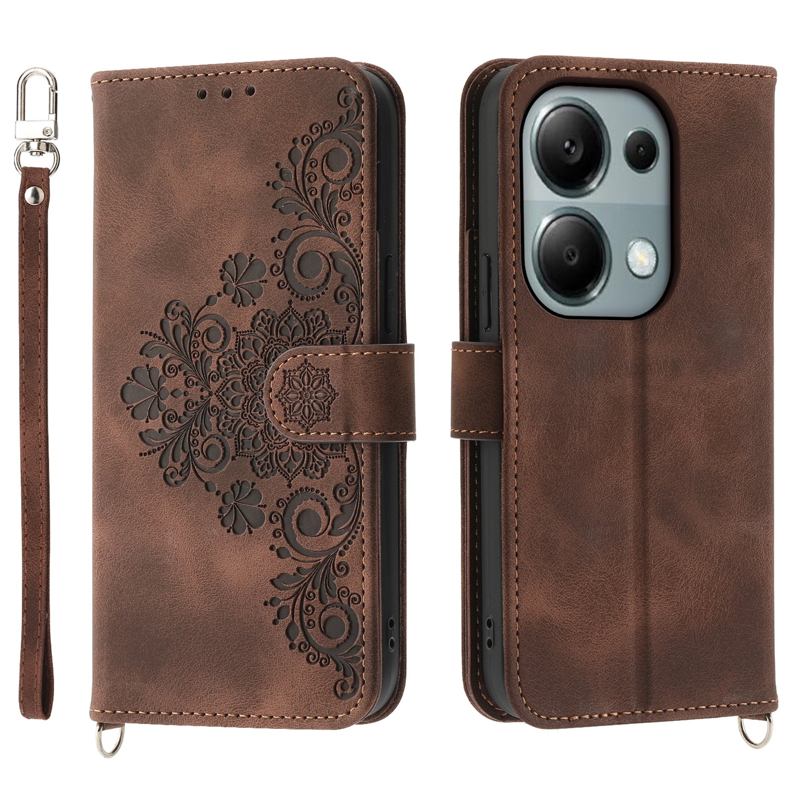 For Xiaomi Redmi Note 13 Pro 4G / Poco M6 Pro 4G Case Flower Pattern Skin-touch Phone Cover with 2 Straps