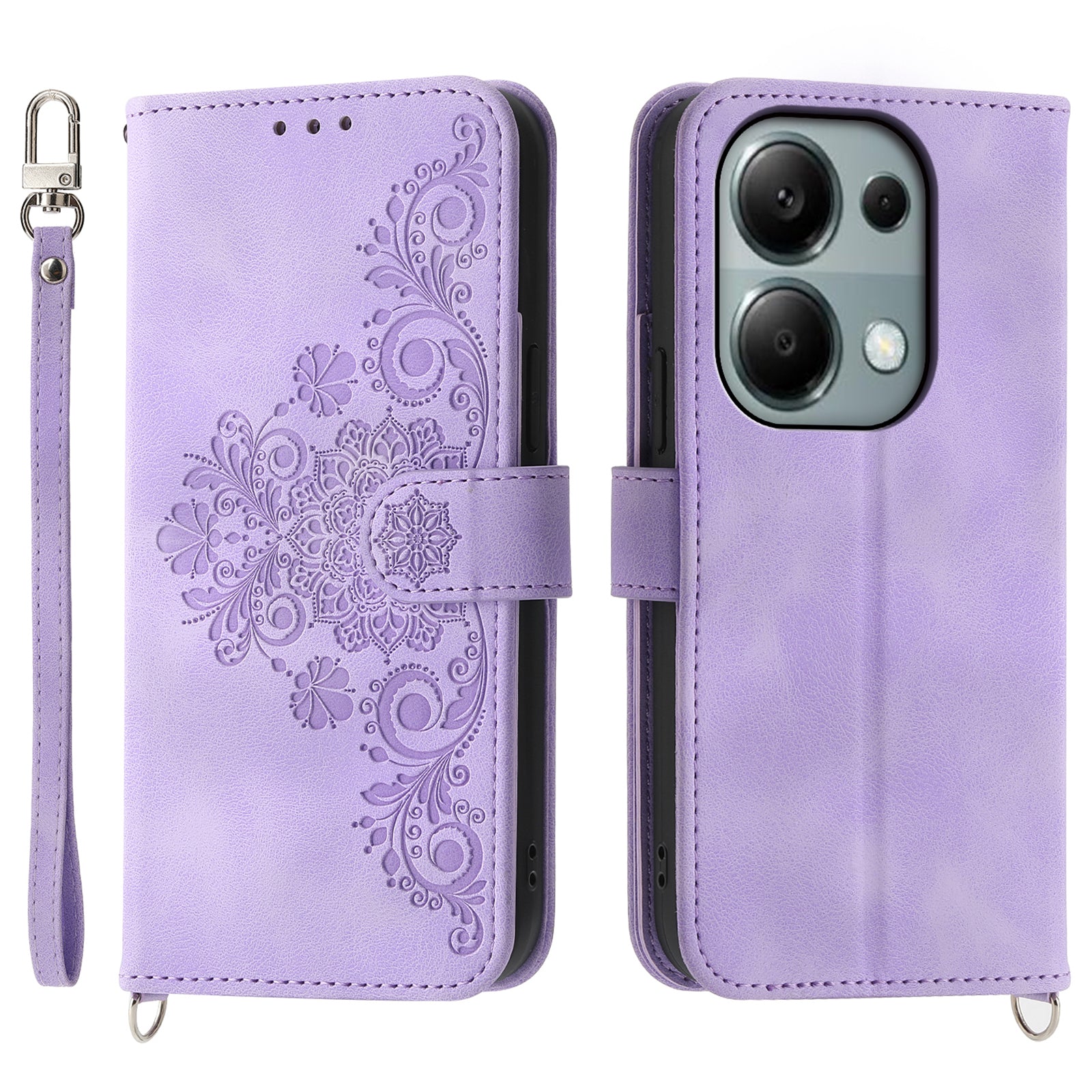 For Xiaomi Redmi Note 13 Pro 4G / Poco M6 Pro 4G Case Flower Pattern Skin-touch Phone Cover with 2 Straps