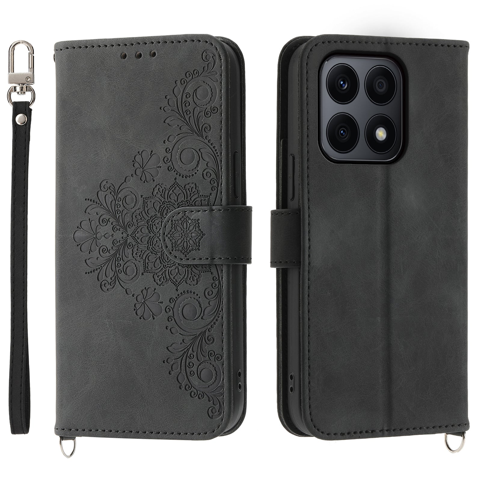 For Honor X8b 4G Wallet Case with Straps Flower Pattern Leather Phone Cover