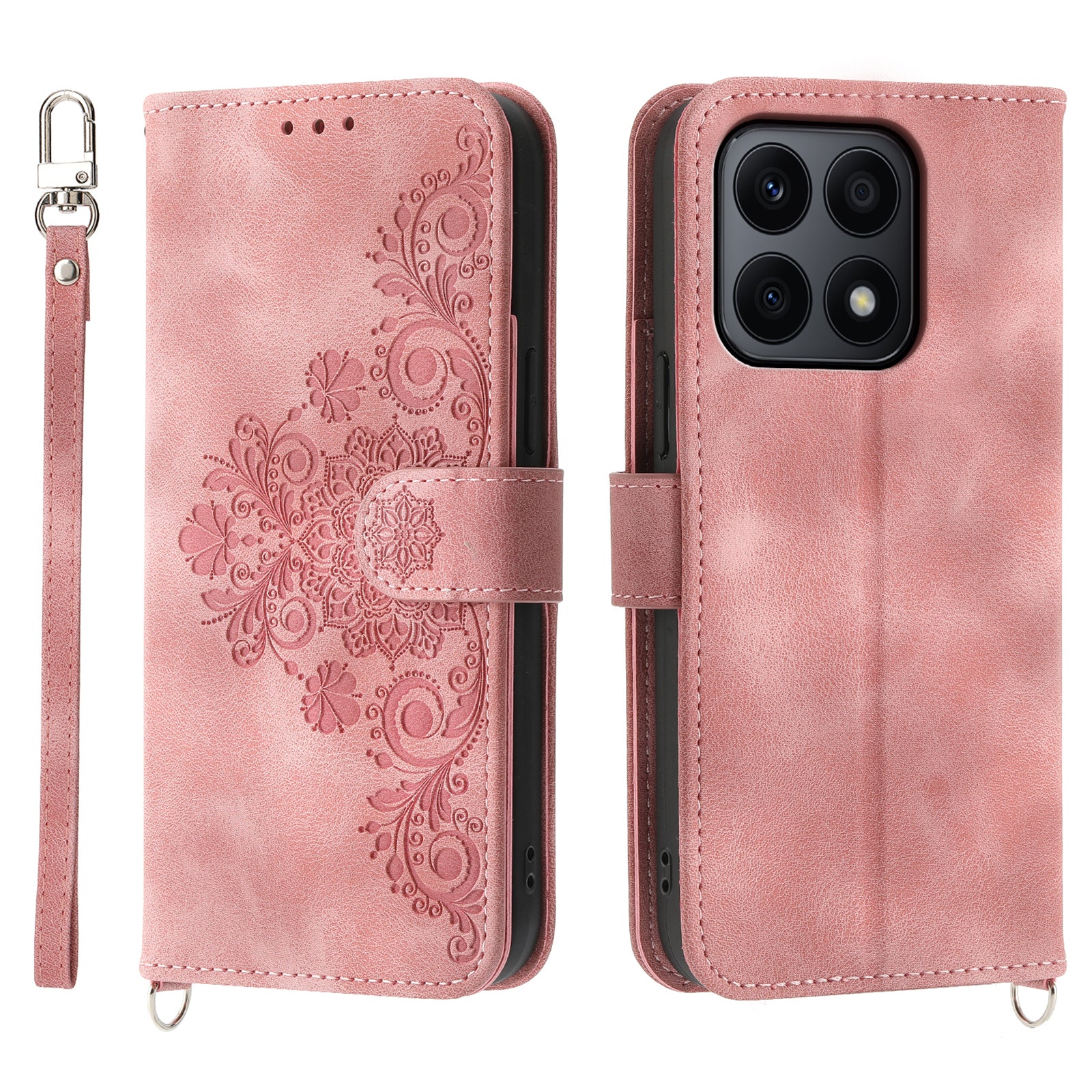 For Honor X8b 4G Wallet Case with Straps Flower Pattern Leather Phone Cover