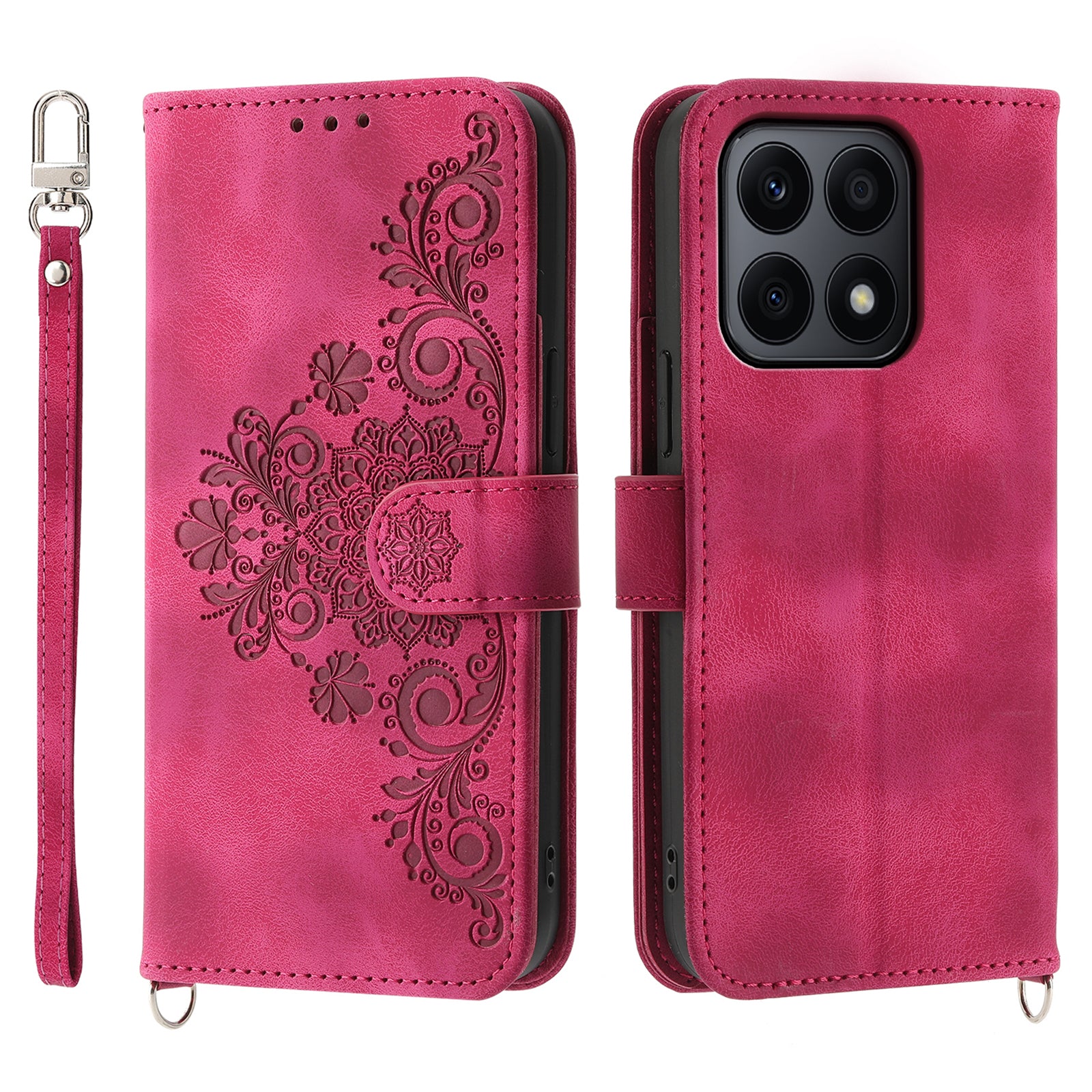 For Honor X8b 4G Wallet Case with Straps Flower Pattern Leather Phone Cover