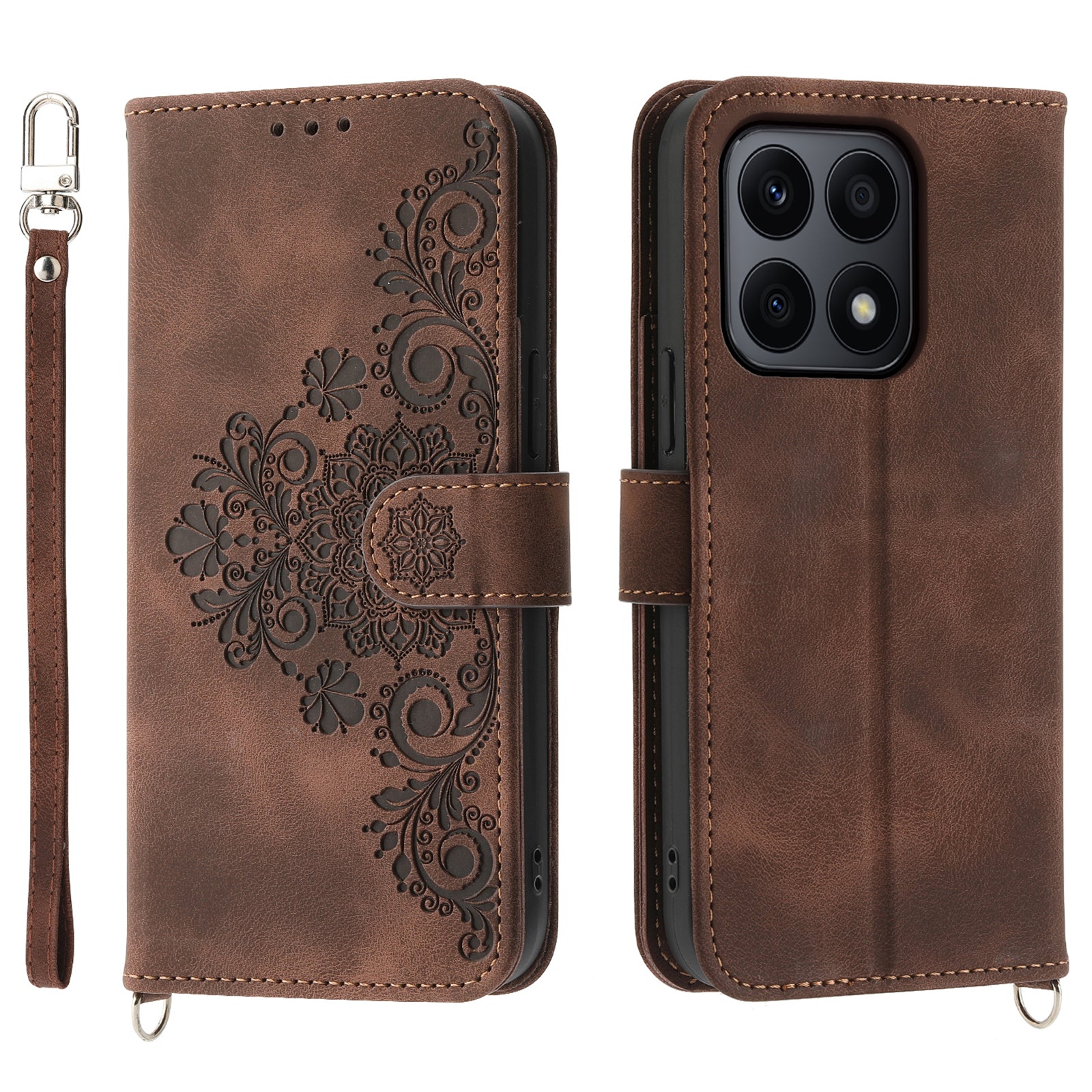 For Honor X8b 4G Wallet Case with Straps Flower Pattern Leather Phone Cover