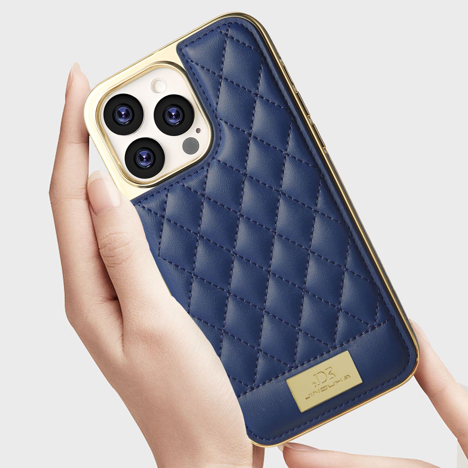 JINDUKA D3 Series for iPhone 14 Pro Max Case Stitching Rhombus Leather+PC Phone Cover with Card Slots